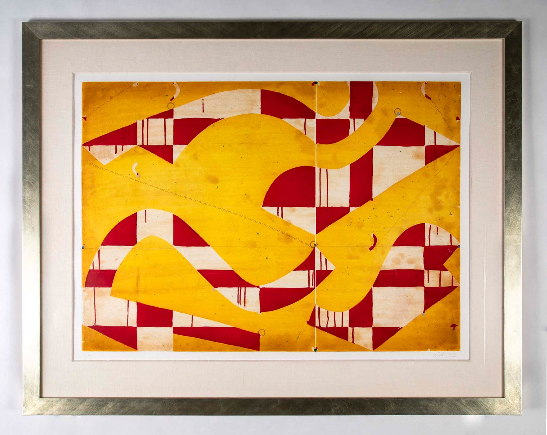 "Seven String with Yellow & Red" Spit Bite & Sugar Lift Aquatint Etching by Caio Fonseca