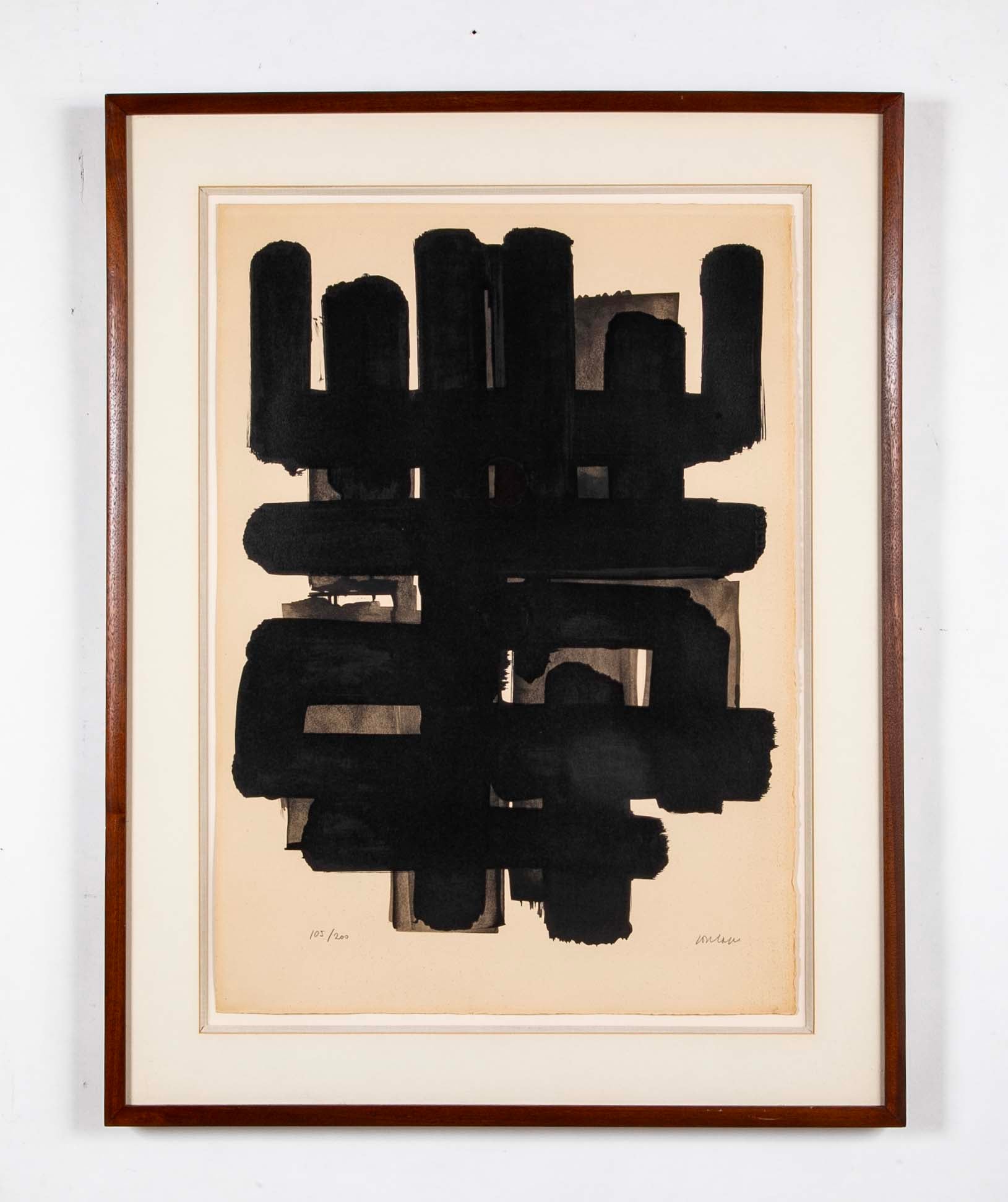 "Lithographie No. 3" by French Artist Pierre Soulages
