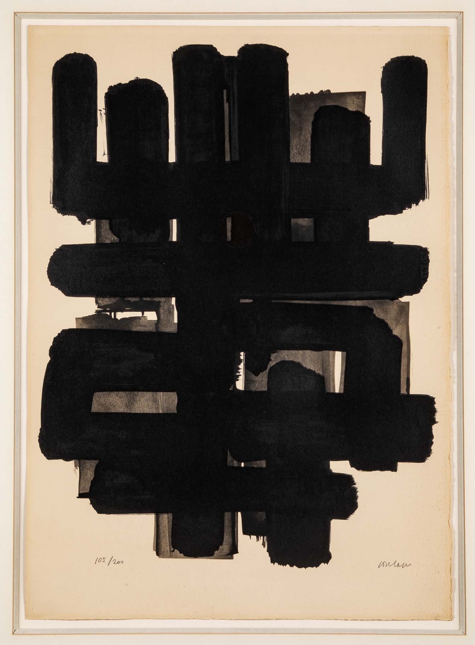 "Lithographie No. 3" by French Artist Pierre Soulages