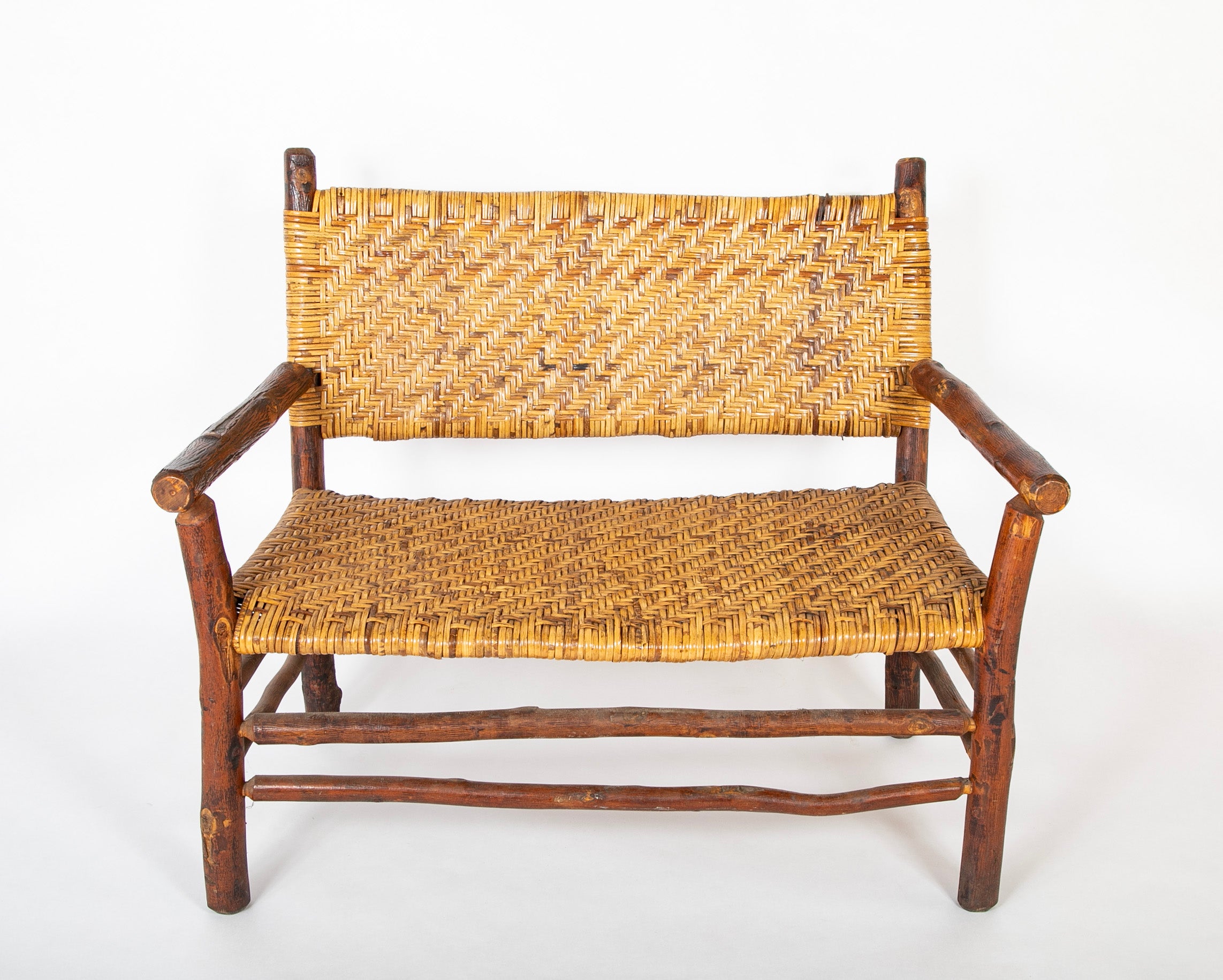 American Handcrafted Woven Rush Loveseat by Old Hickory Furniture