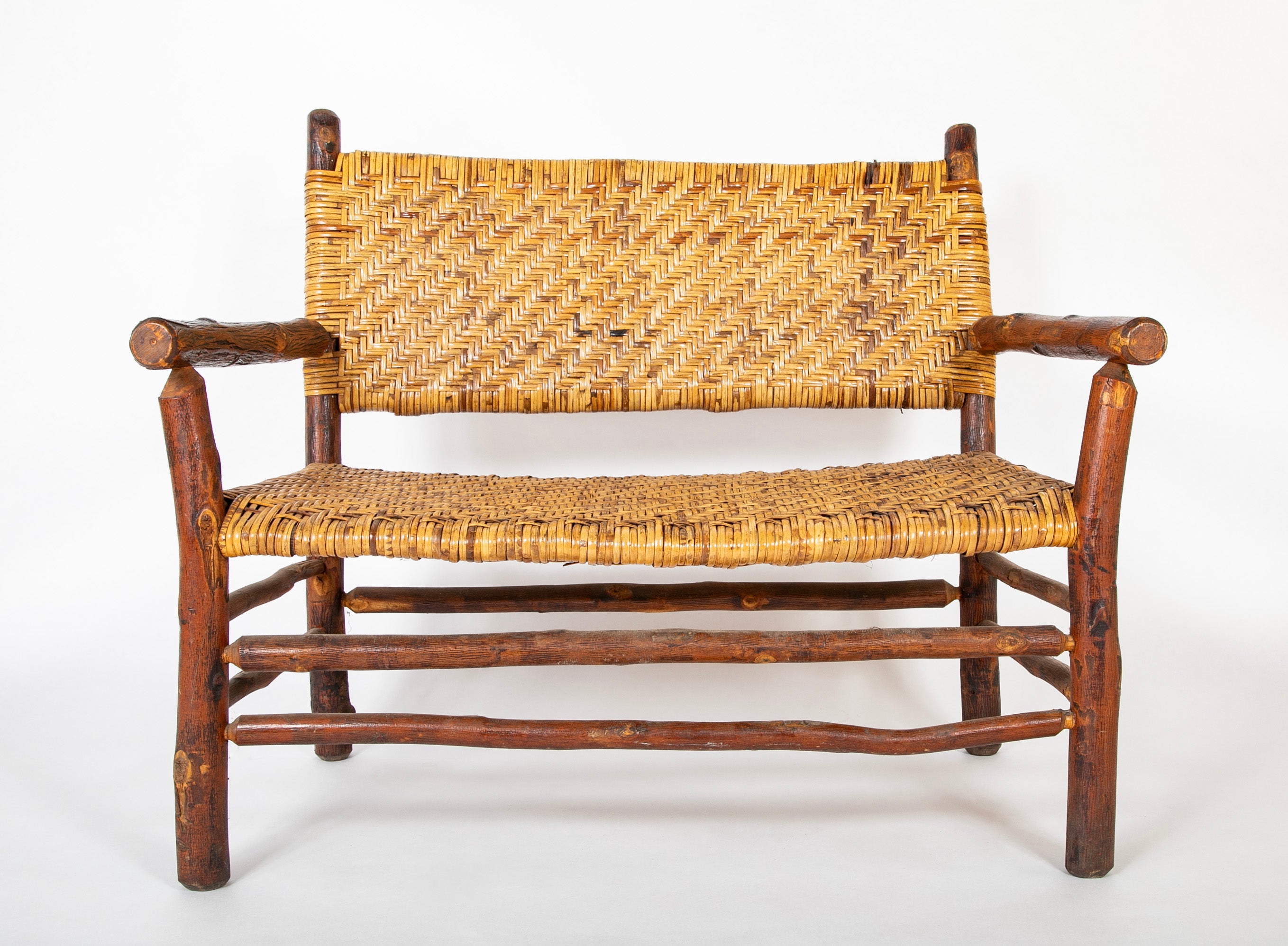 American Handcrafted Woven Rush Loveseat by Old Hickory Furniture