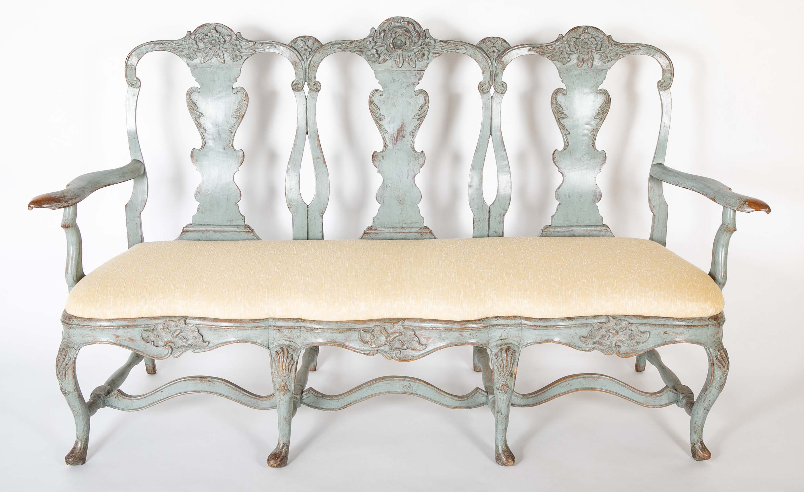 A Mid 18th Century Painted Swedish Rococo Sofa Bench