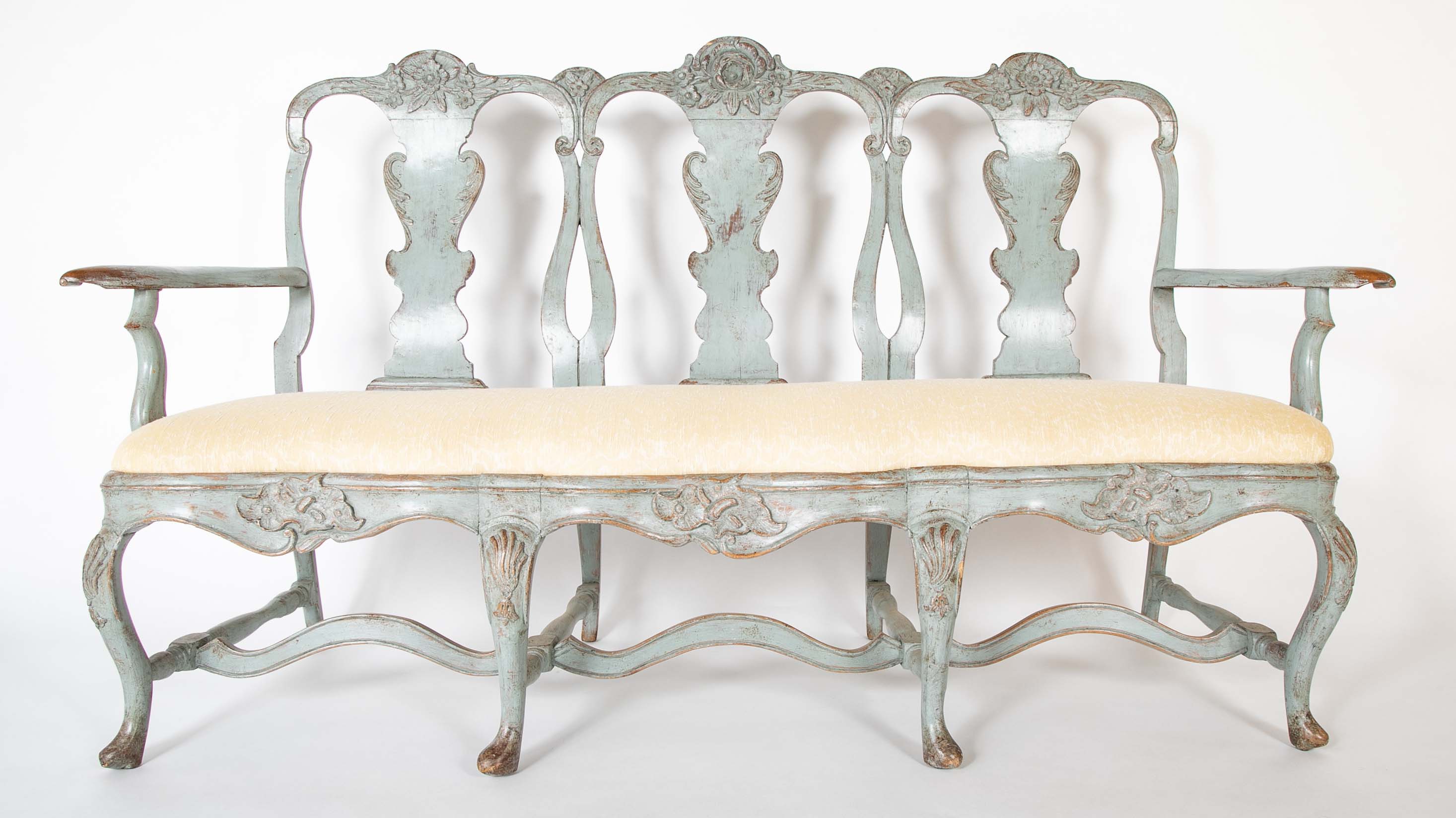 A Mid 18th Century Painted Swedish Rococo Sofa Bench