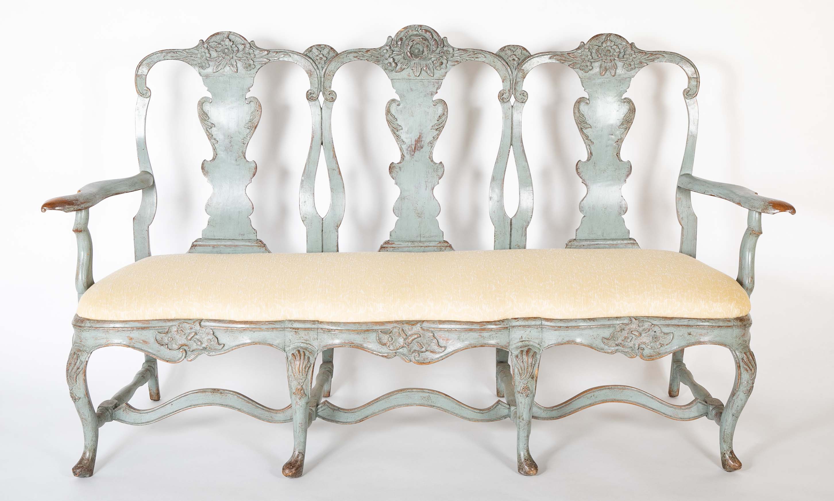A Mid 18th Century Painted Swedish Rococo Sofa Bench