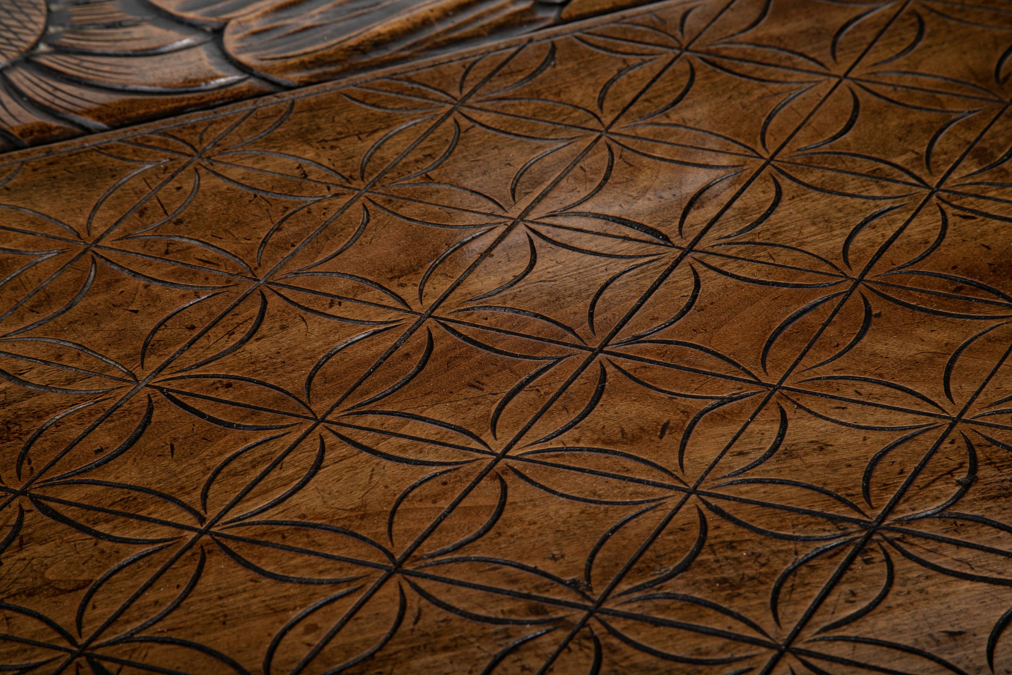 Detailed Flower Carved Beech Wood Bench for Liberty of London