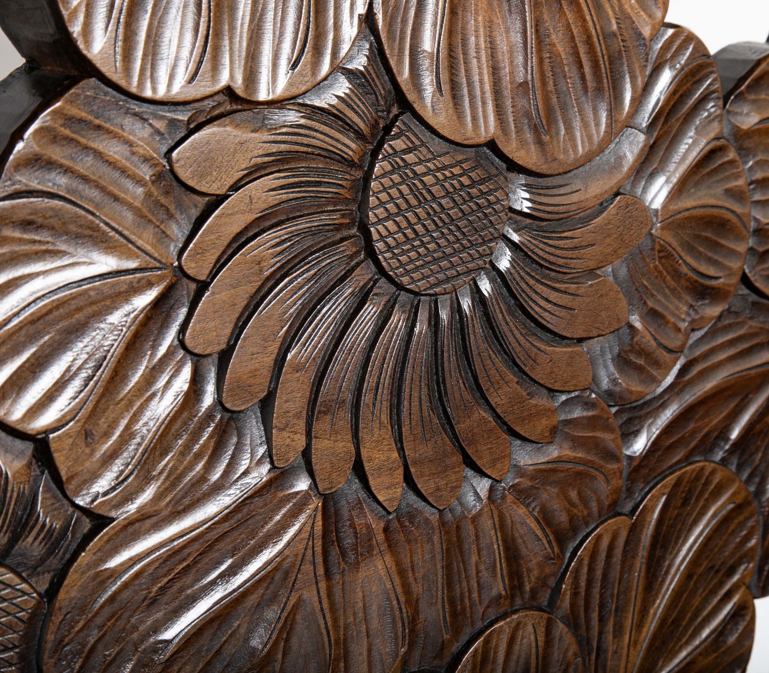 Detailed Flower Carved Beech Wood Bench for Liberty of London