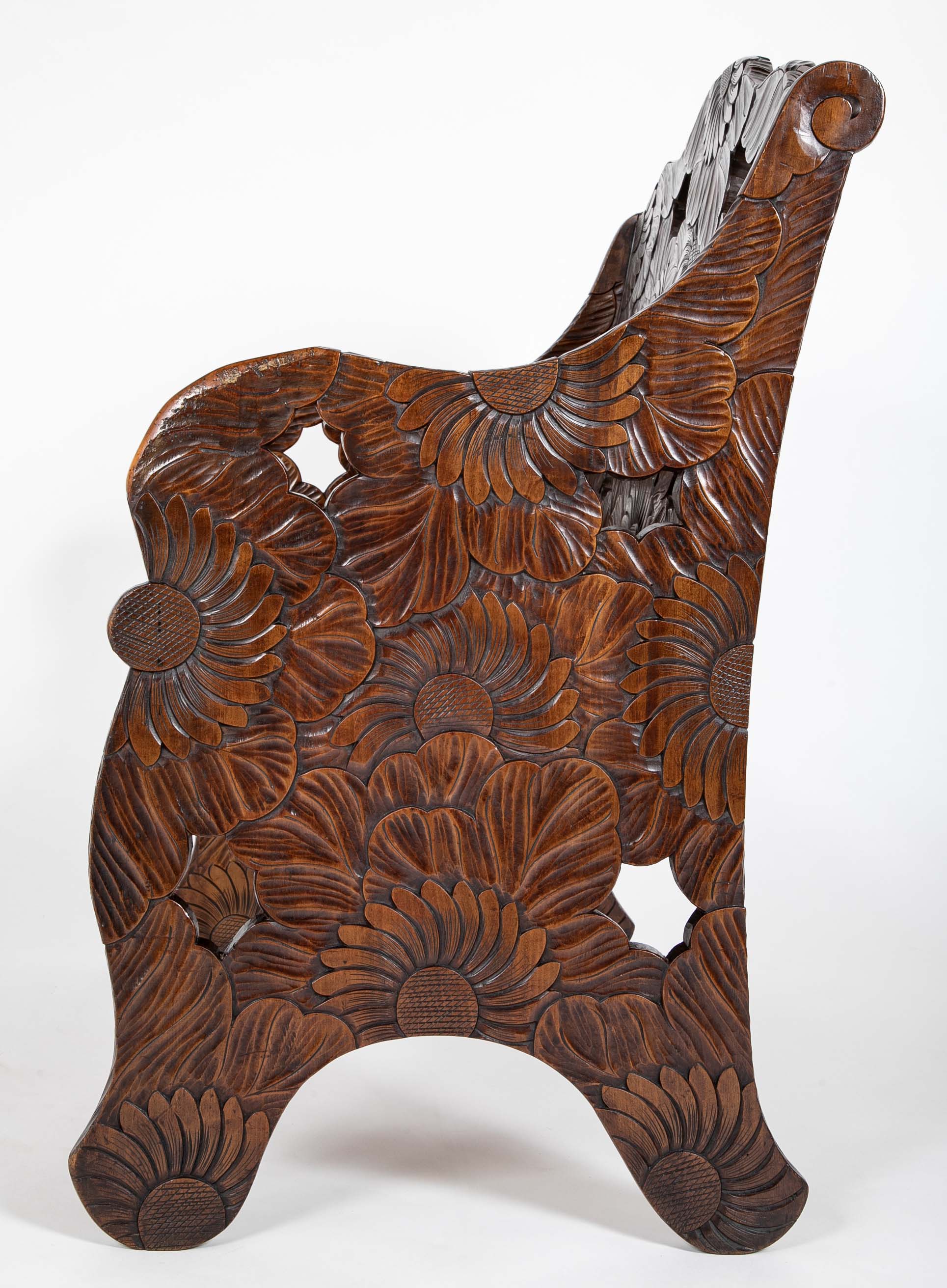 Detailed Flower Carved Beech Wood Bench for Liberty of London