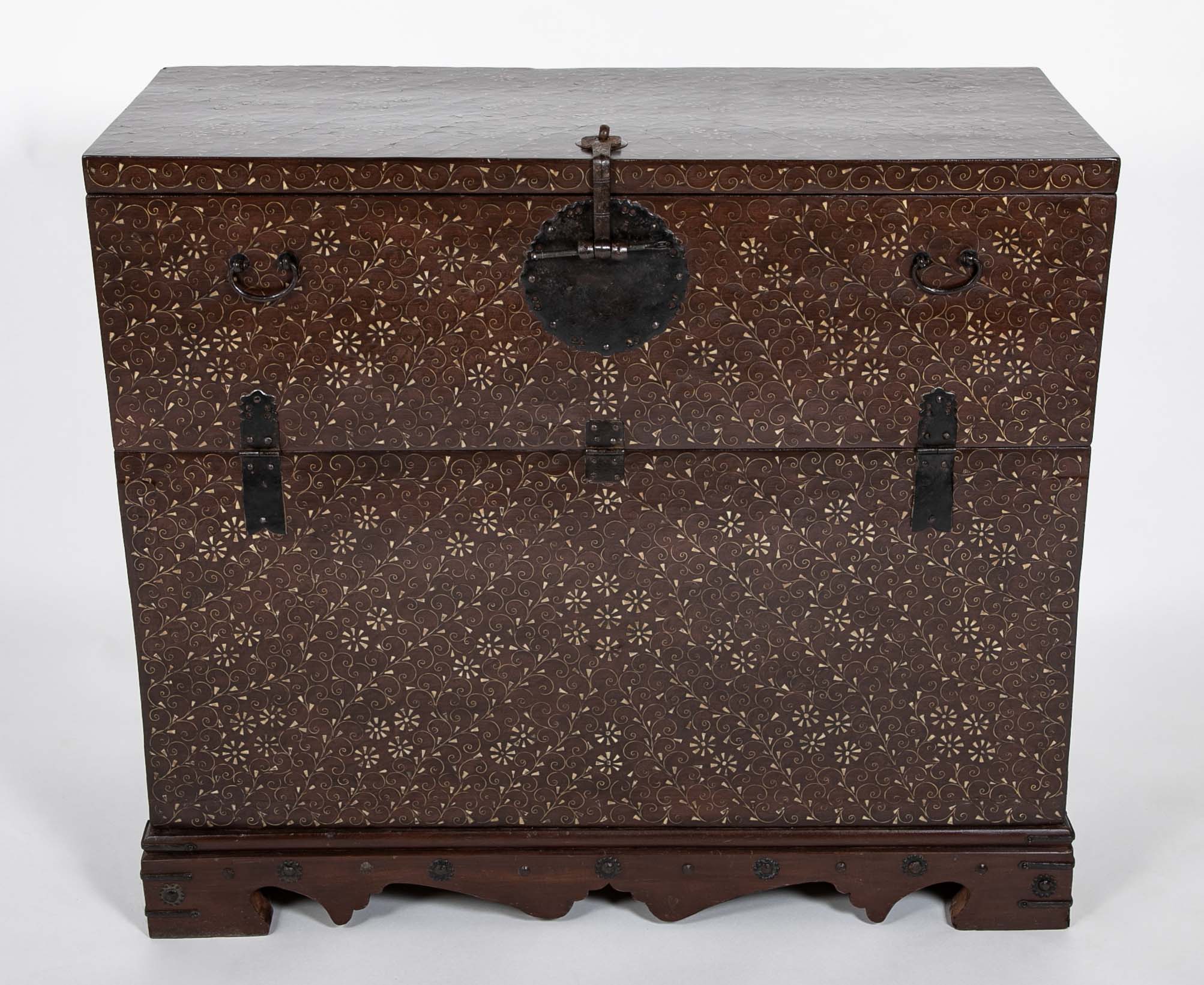 Chestnut Korean Palace Blanket Chest with Brass & Abalone Inlay