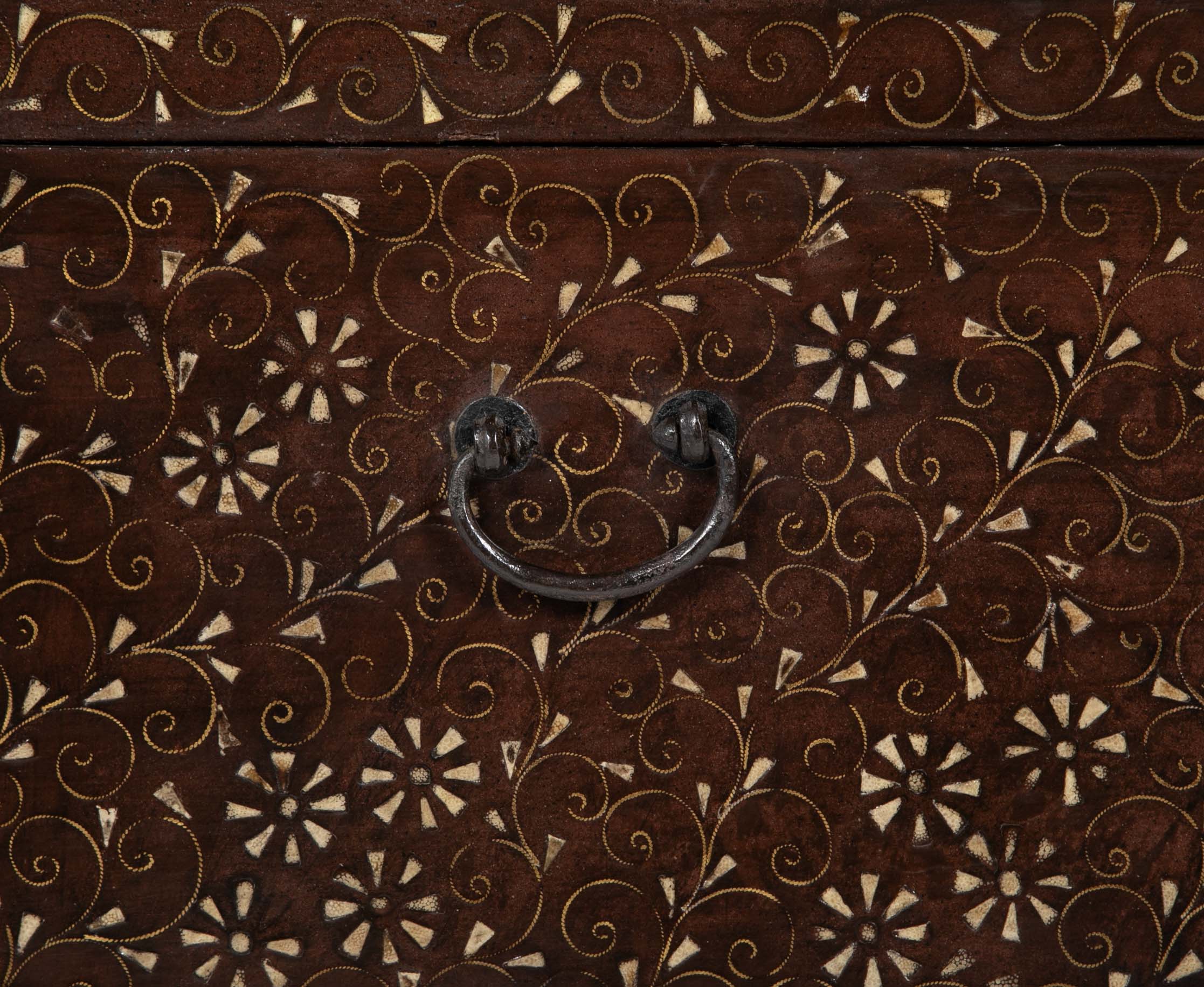 Chestnut Korean Palace Blanket Chest with Brass & Abalone Inlay