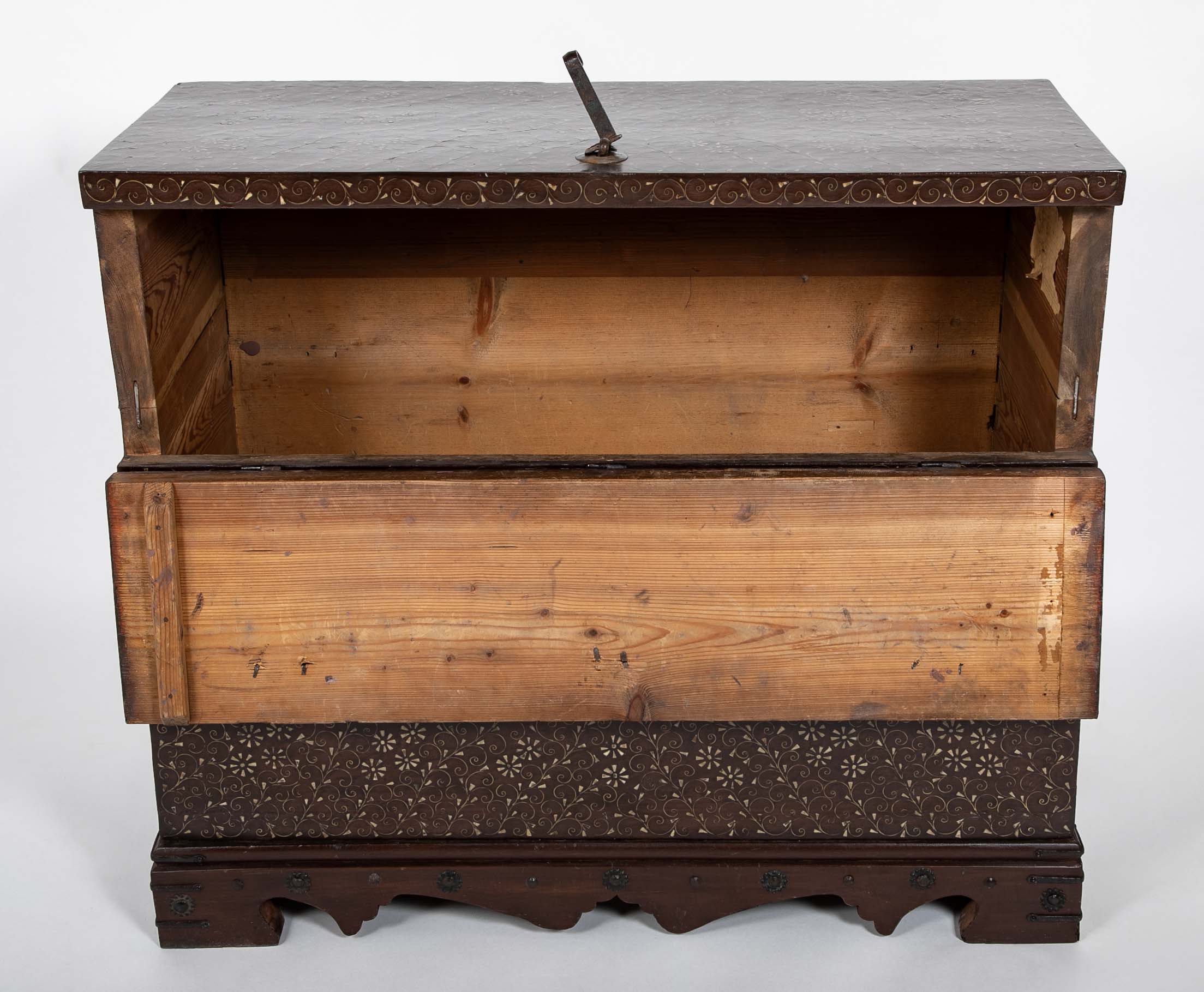 Chestnut Korean Palace Blanket Chest with Brass & Abalone Inlay