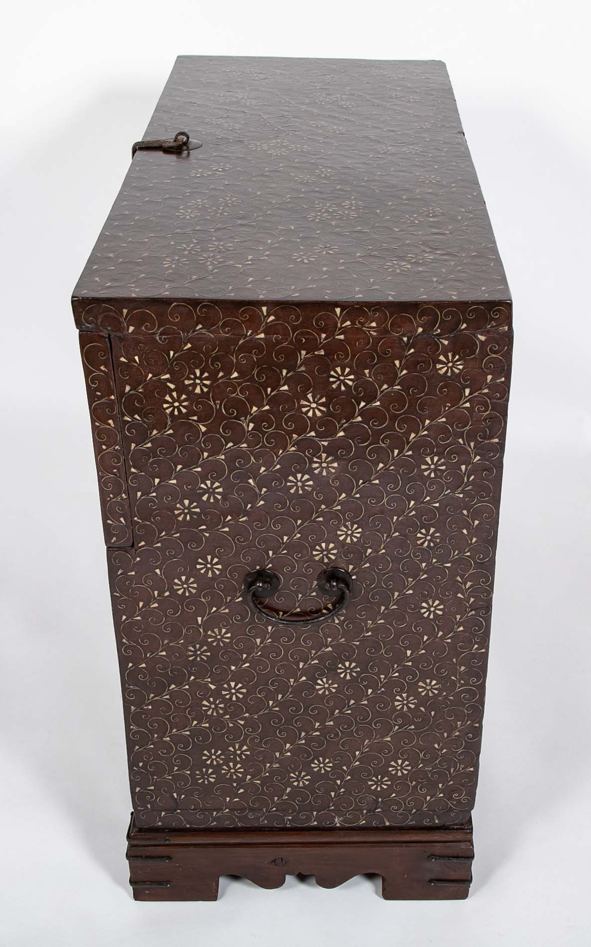 Chestnut Korean Palace Blanket Chest with Brass & Abalone Inlay
