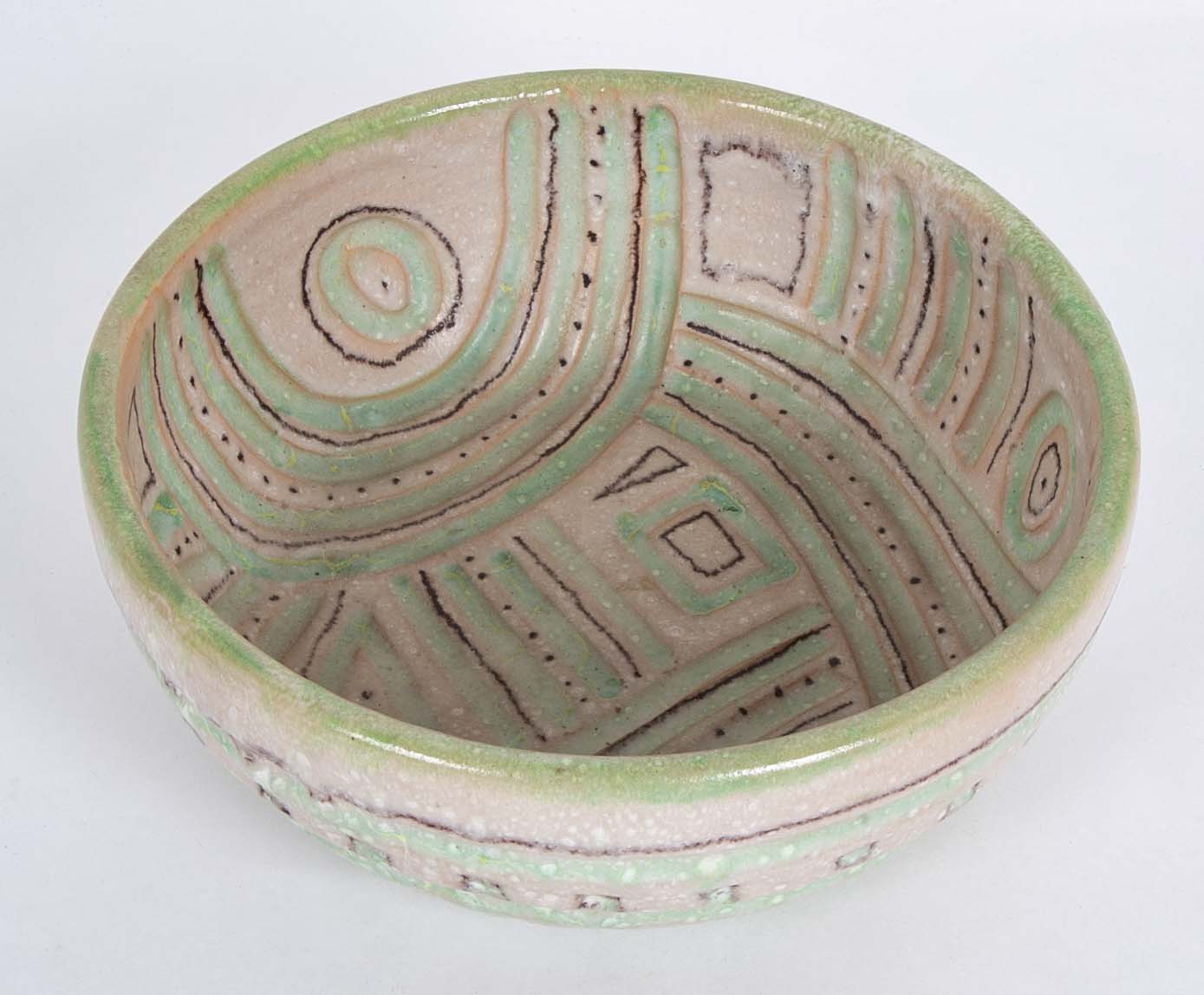 Glazed Ceramic Bowl with Bold Design by Guido Gambone