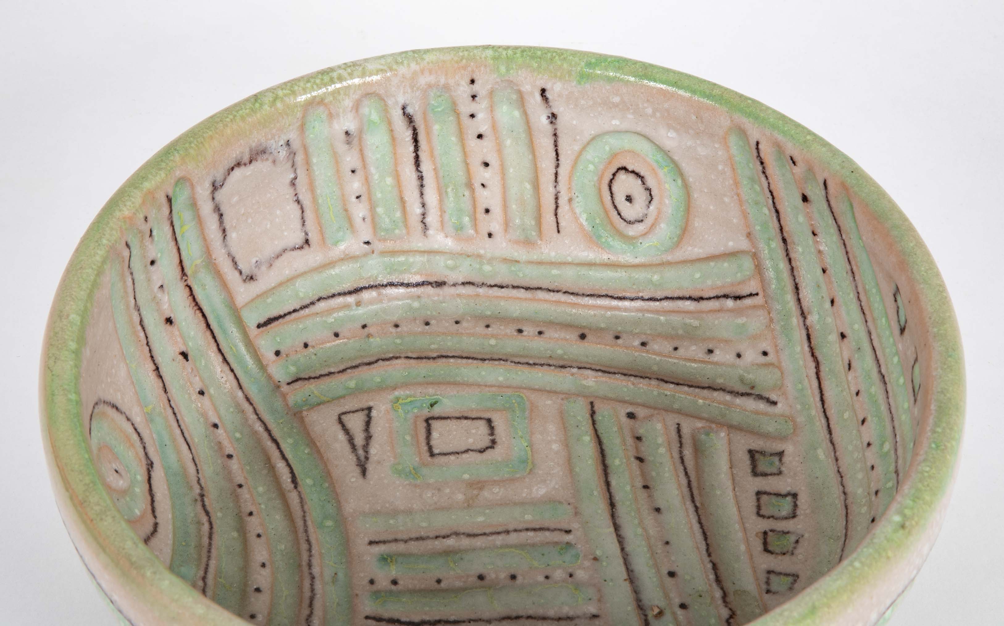 Glazed Ceramic Bowl with Bold Design by Guido Gambone