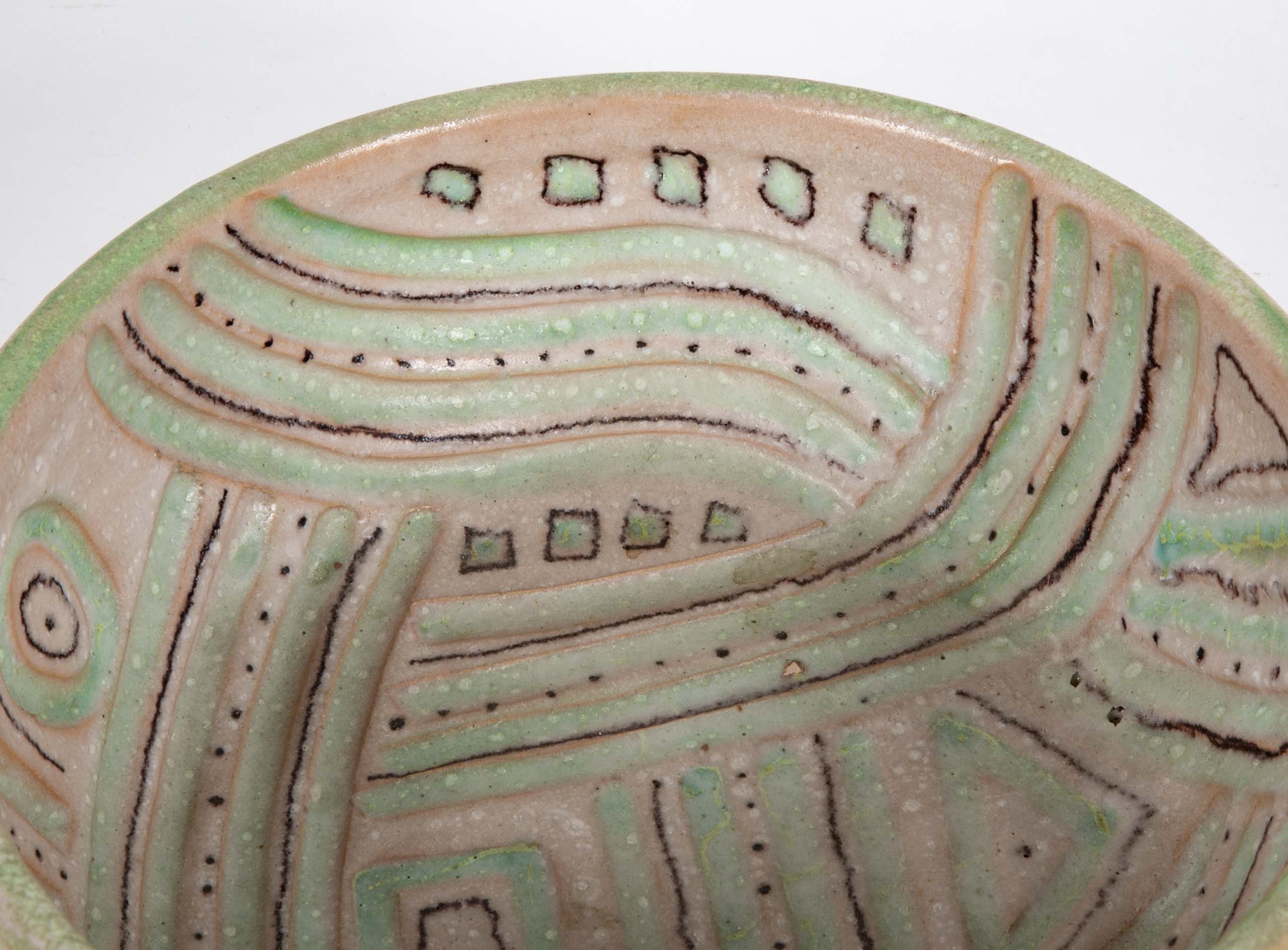 Glazed Ceramic Bowl with Bold Design by Guido Gambone