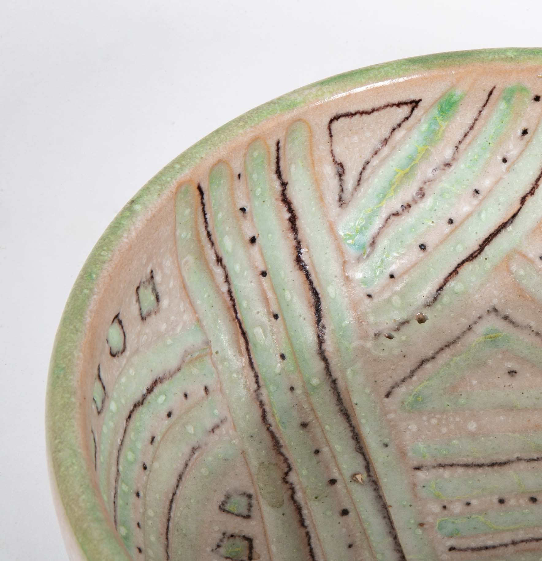 Glazed Ceramic Bowl with Bold Design by Guido Gambone