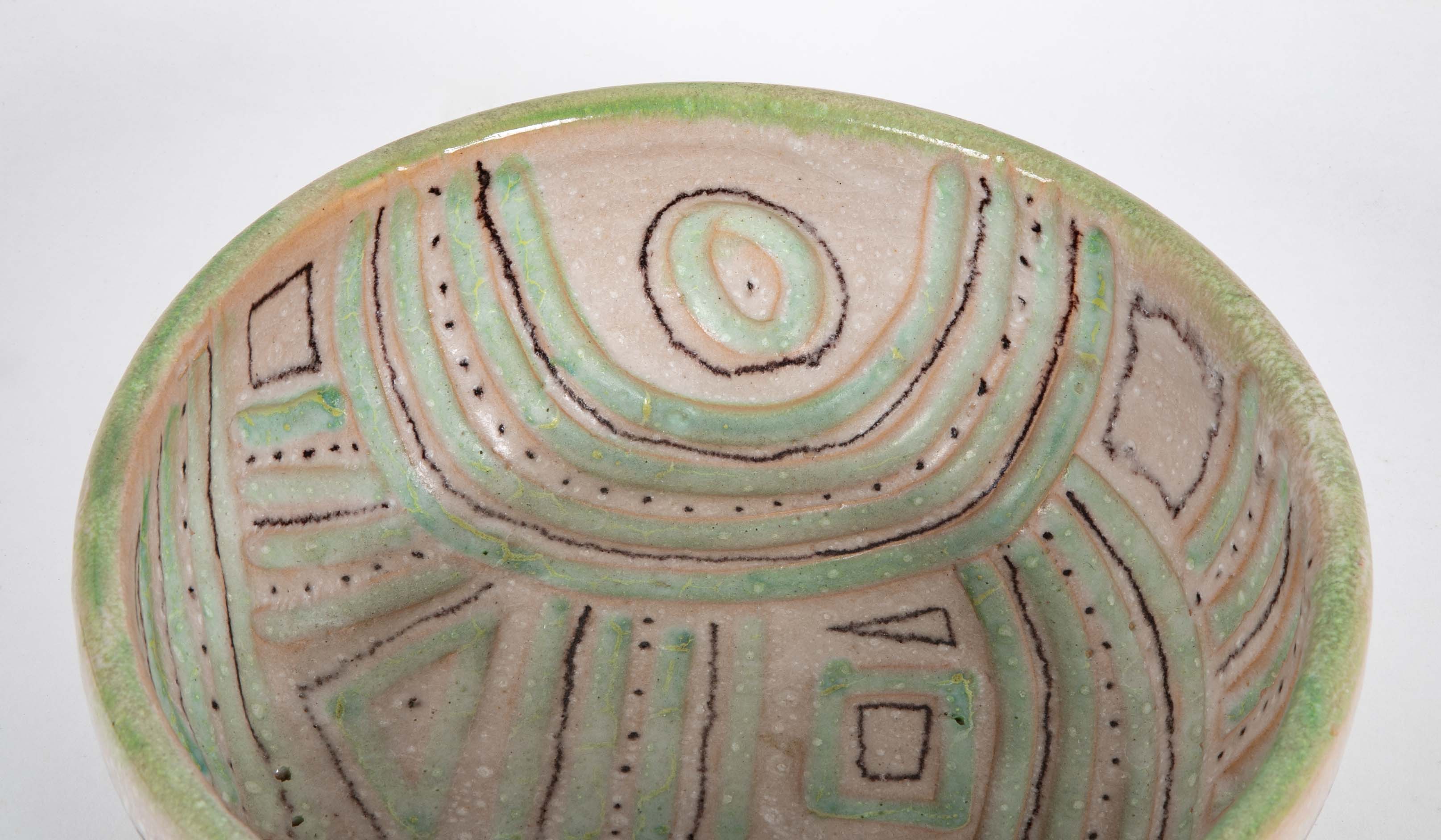 Glazed Ceramic Bowl with Bold Design by Guido Gambone