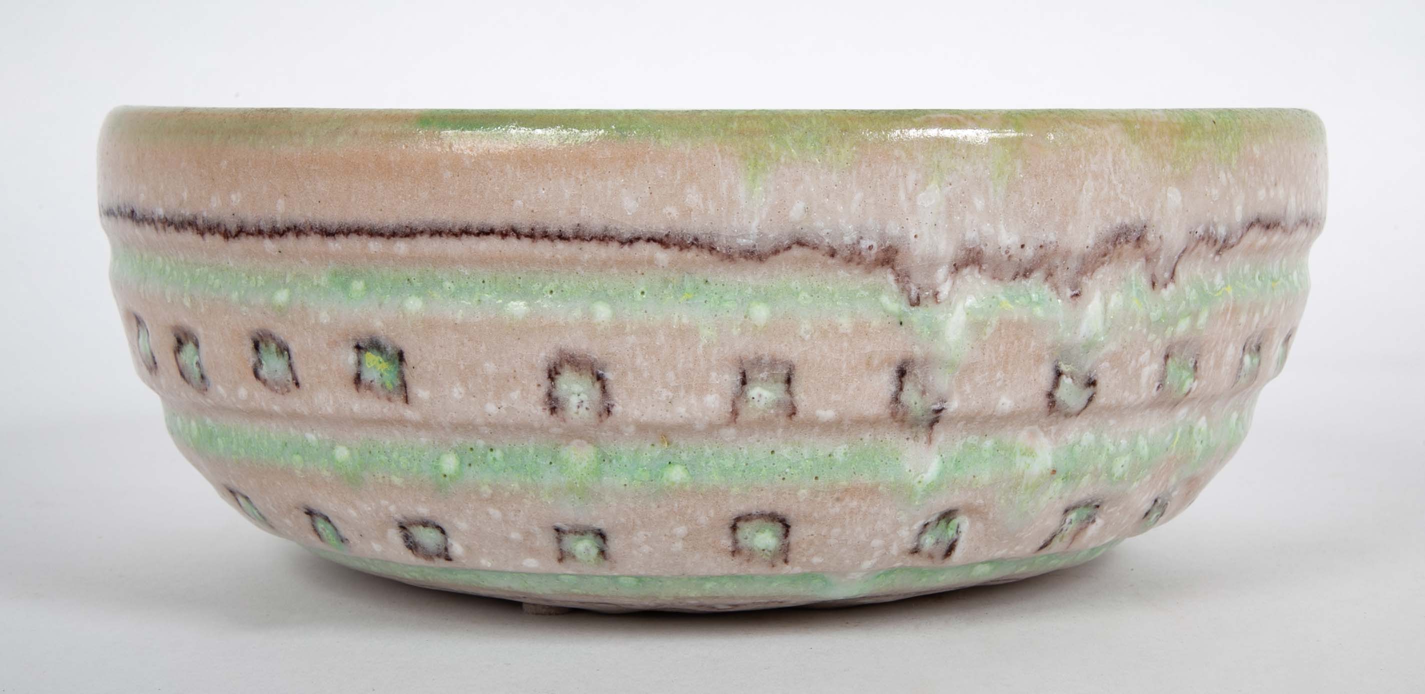 Glazed Ceramic Bowl with Bold Design by Guido Gambone