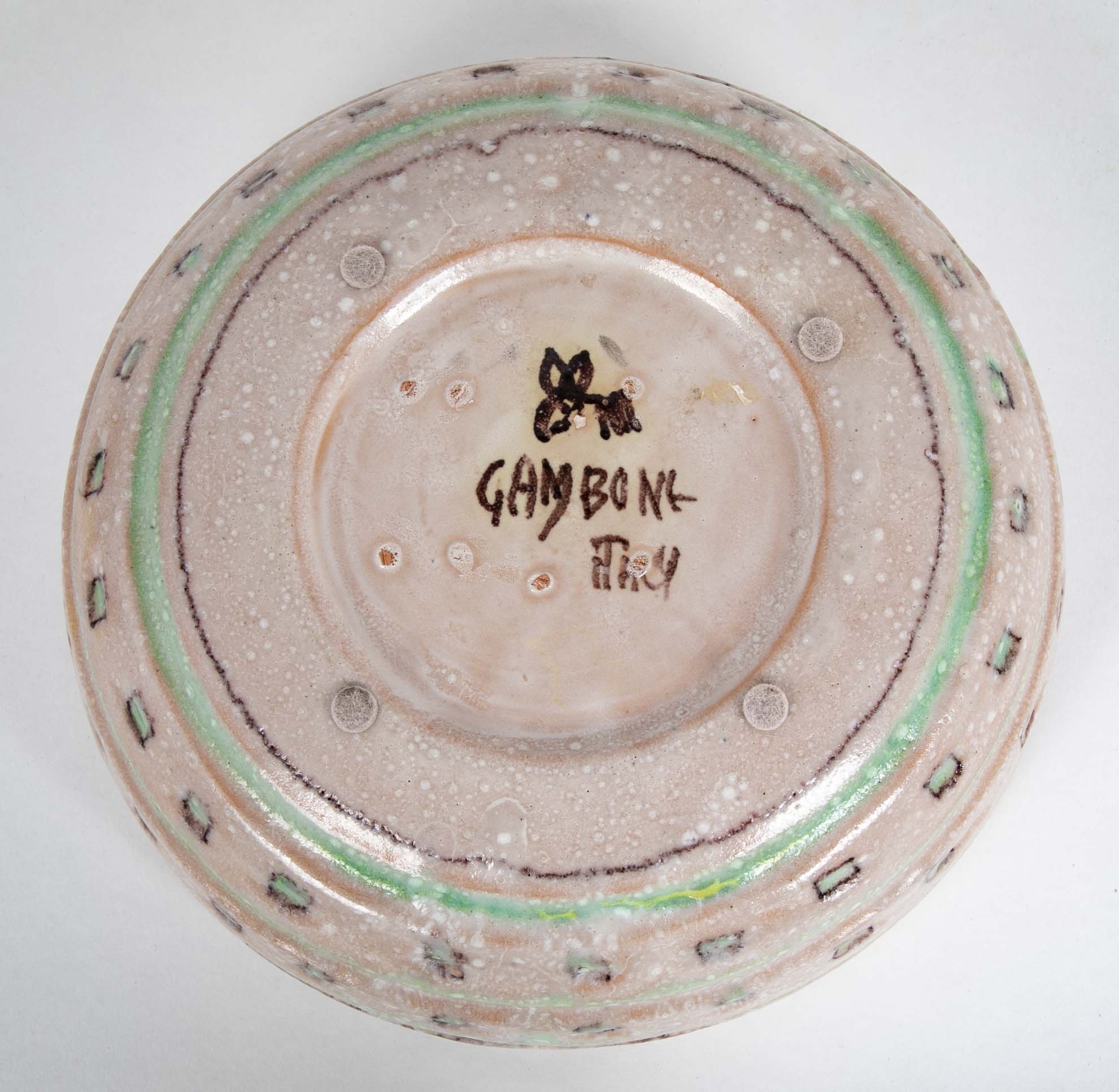 Glazed Ceramic Bowl with Bold Design by Guido Gambone