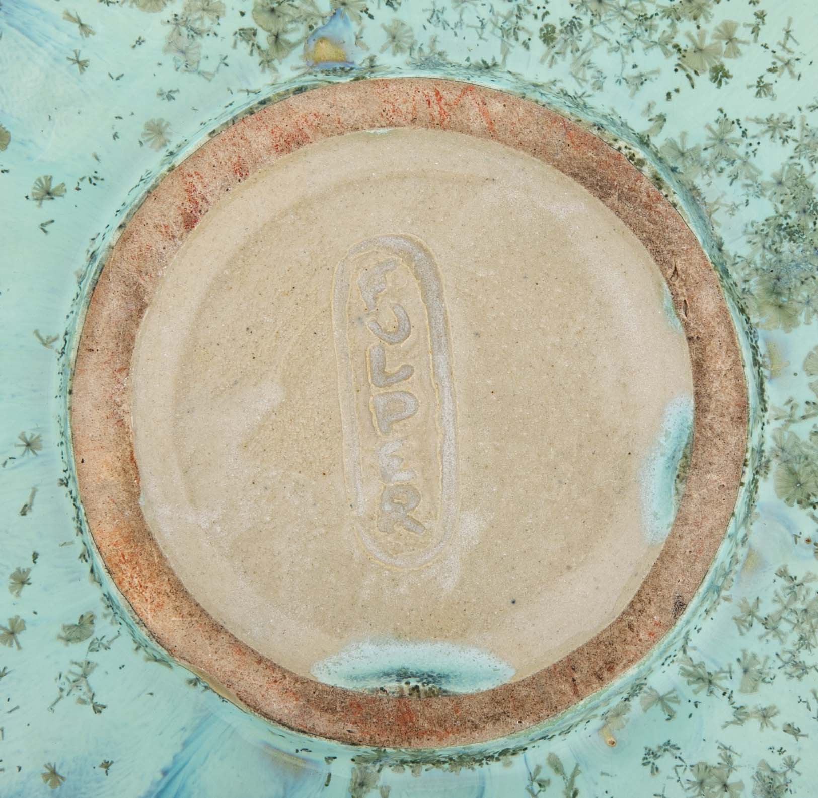 10 Sided Fulper Pottery Bowl With Pale Blue Over Lime Green Glaze