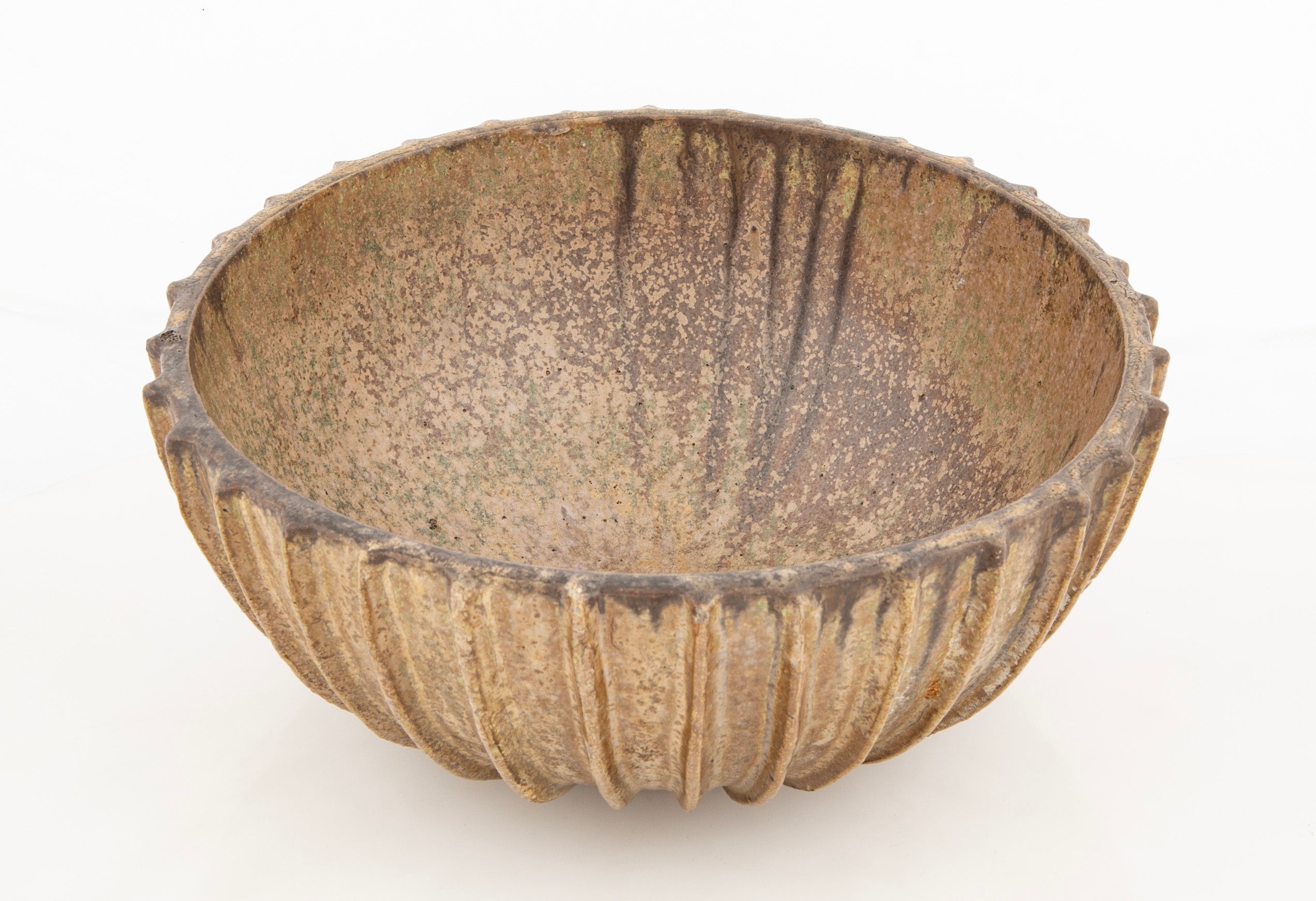 Arne Bang Brown Glazed Bowl with Exterior Ribbing