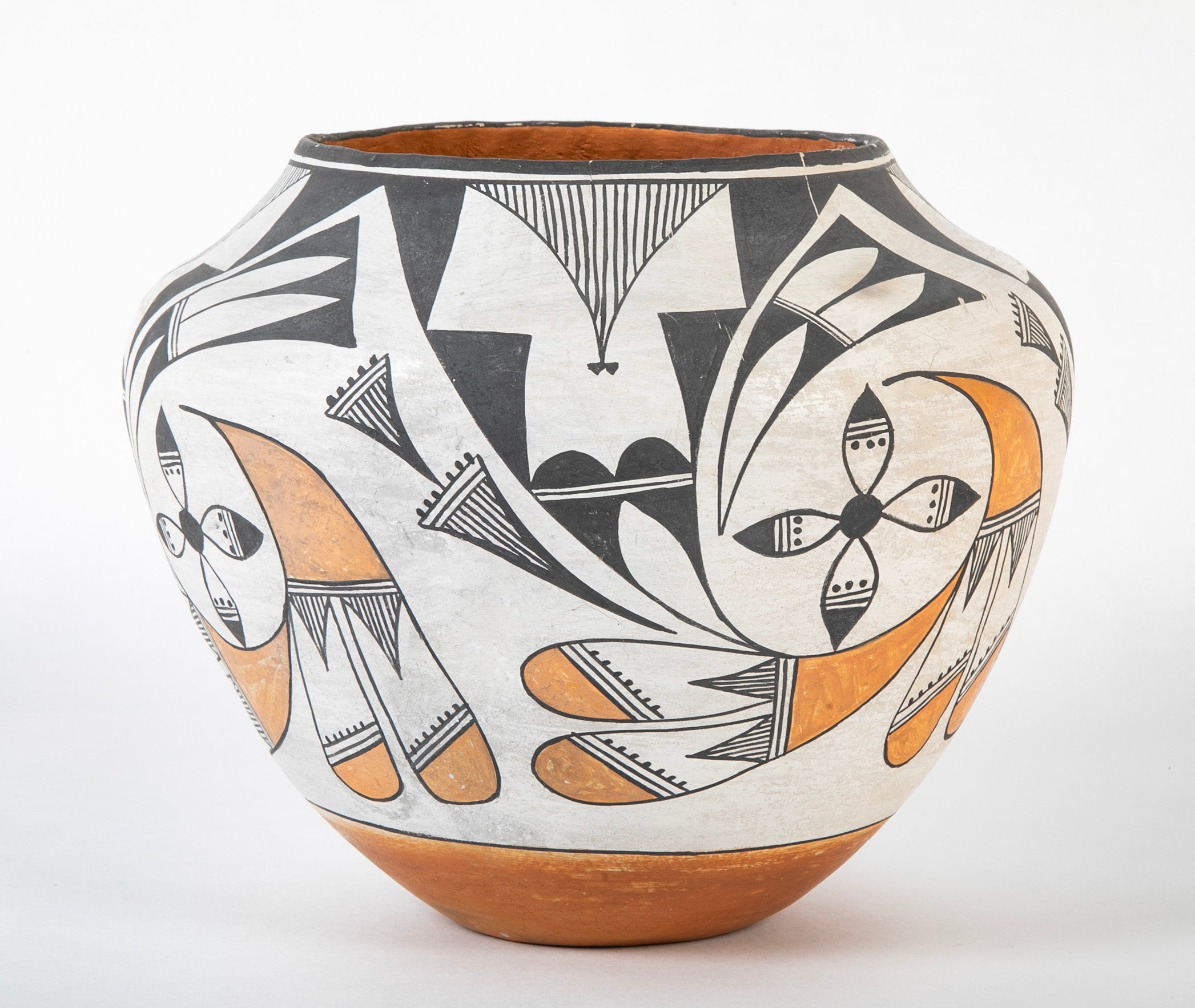 Acoma Piriform Pottery Jar with Orange & Black Design