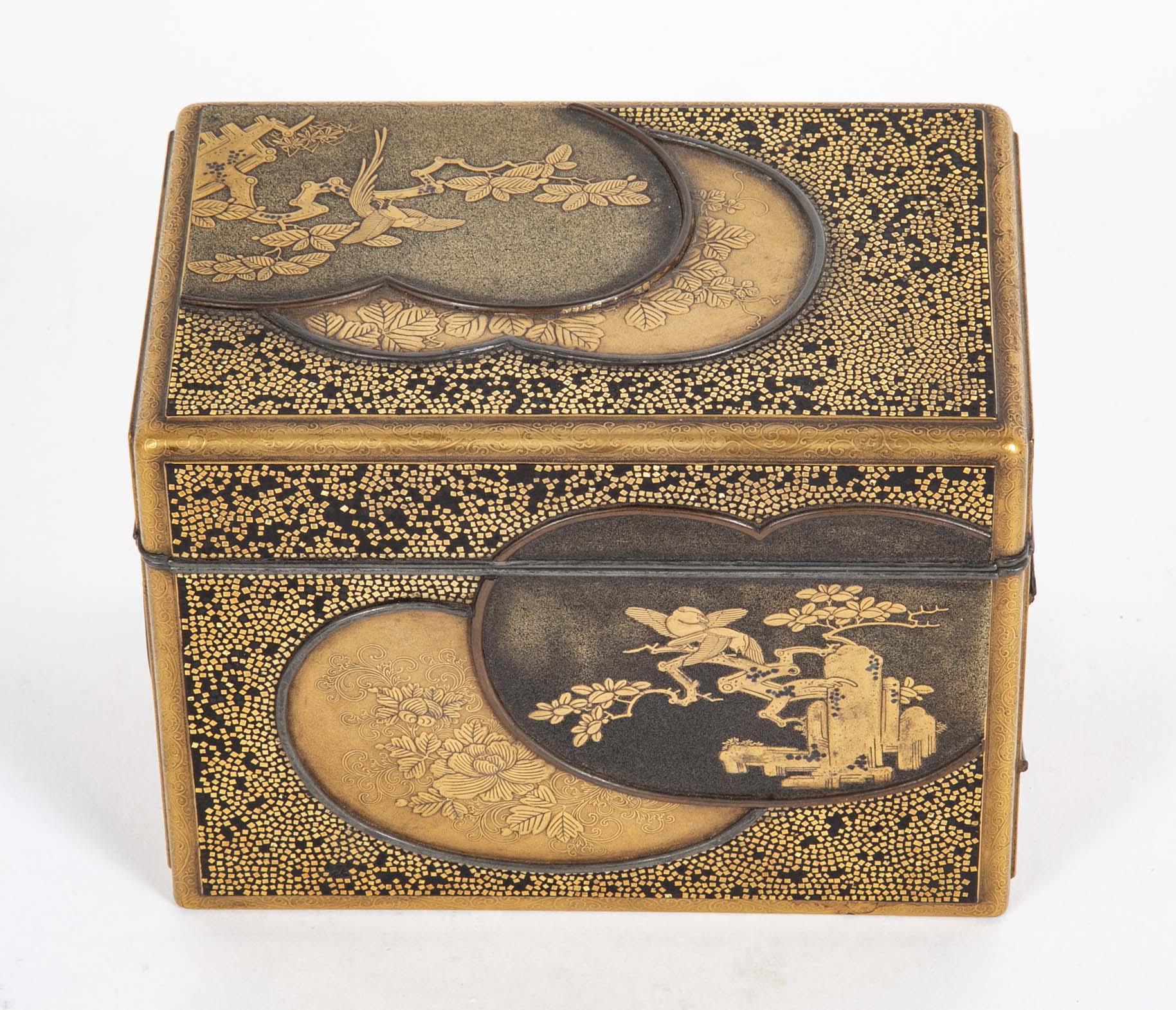 Rectangular Gold and Black Laquer Box with Top