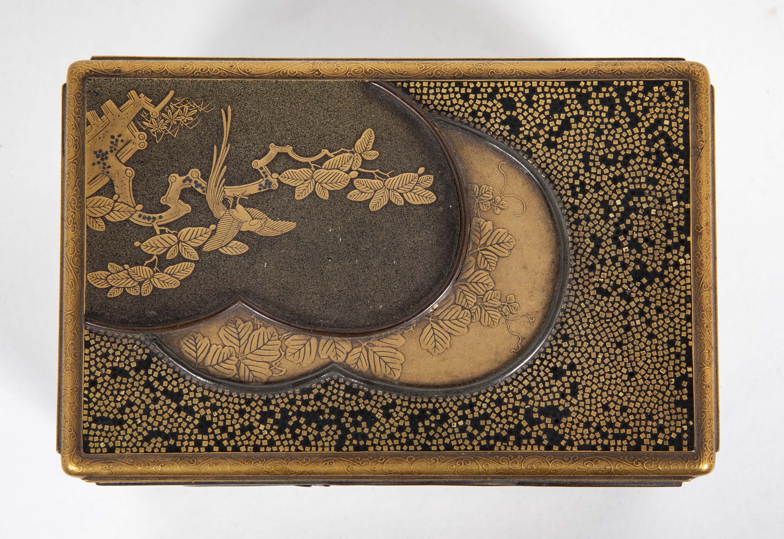 Rectangular Gold and Black Laquer Box with Top