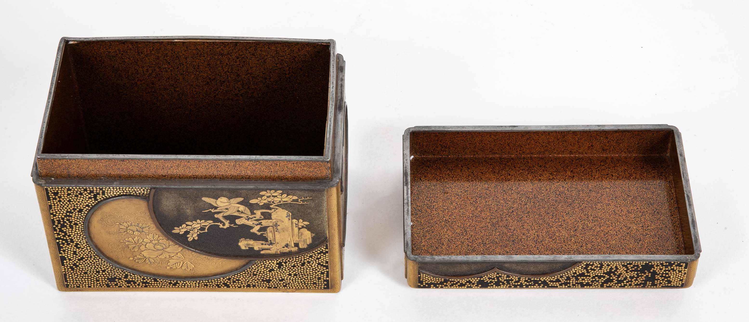 Rectangular Gold and Black Laquer Box with Top