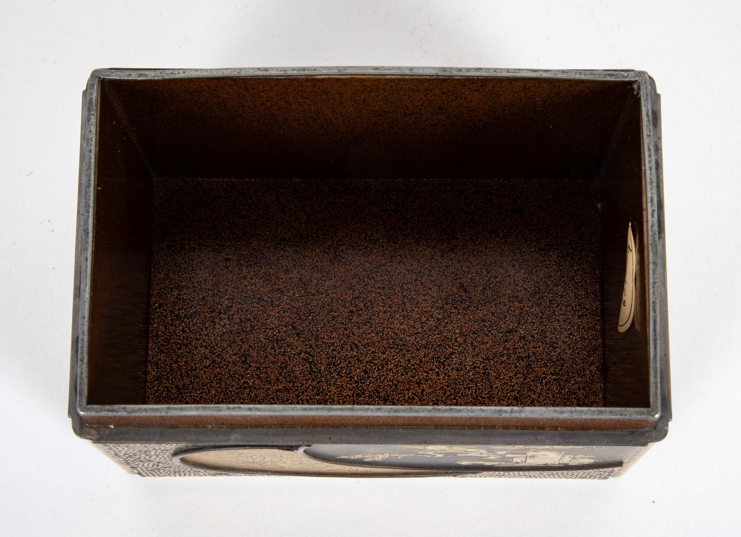 Rectangular Gold and Black Laquer Box with Top