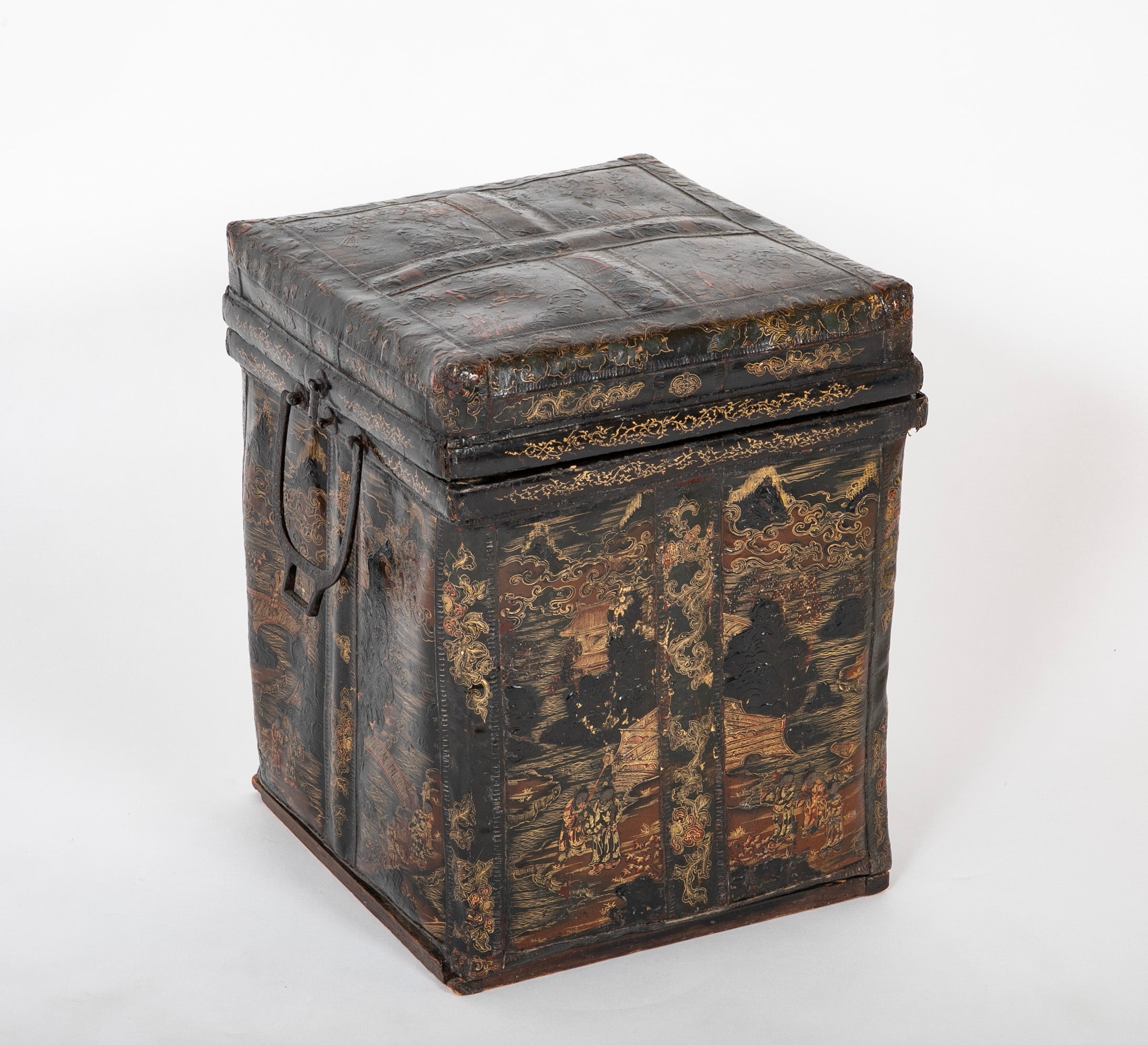 19th Century Chinese Travel Chest of Gilt Lacquer