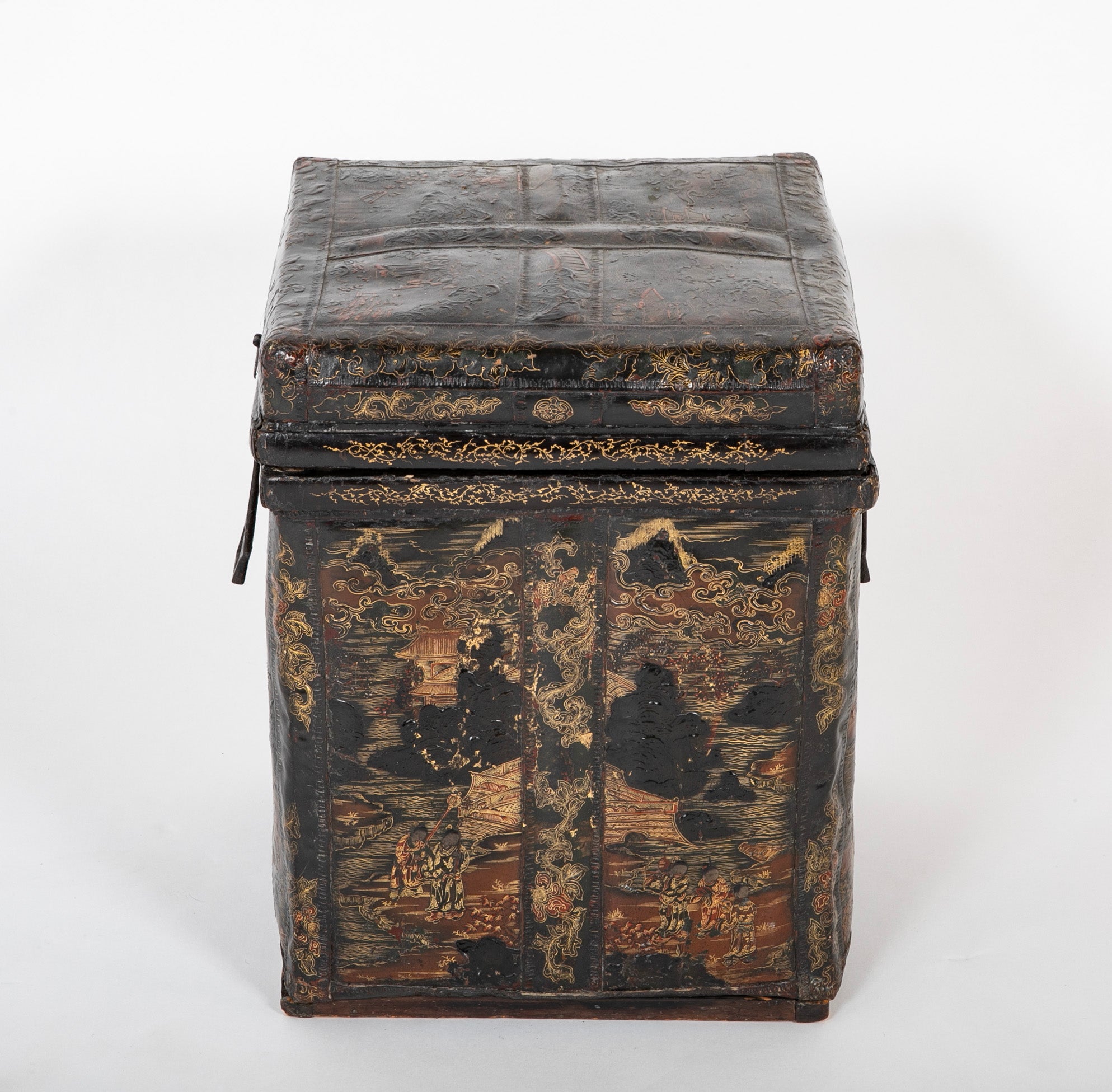 19th Century Chinese Travel Chest of Gilt Lacquer