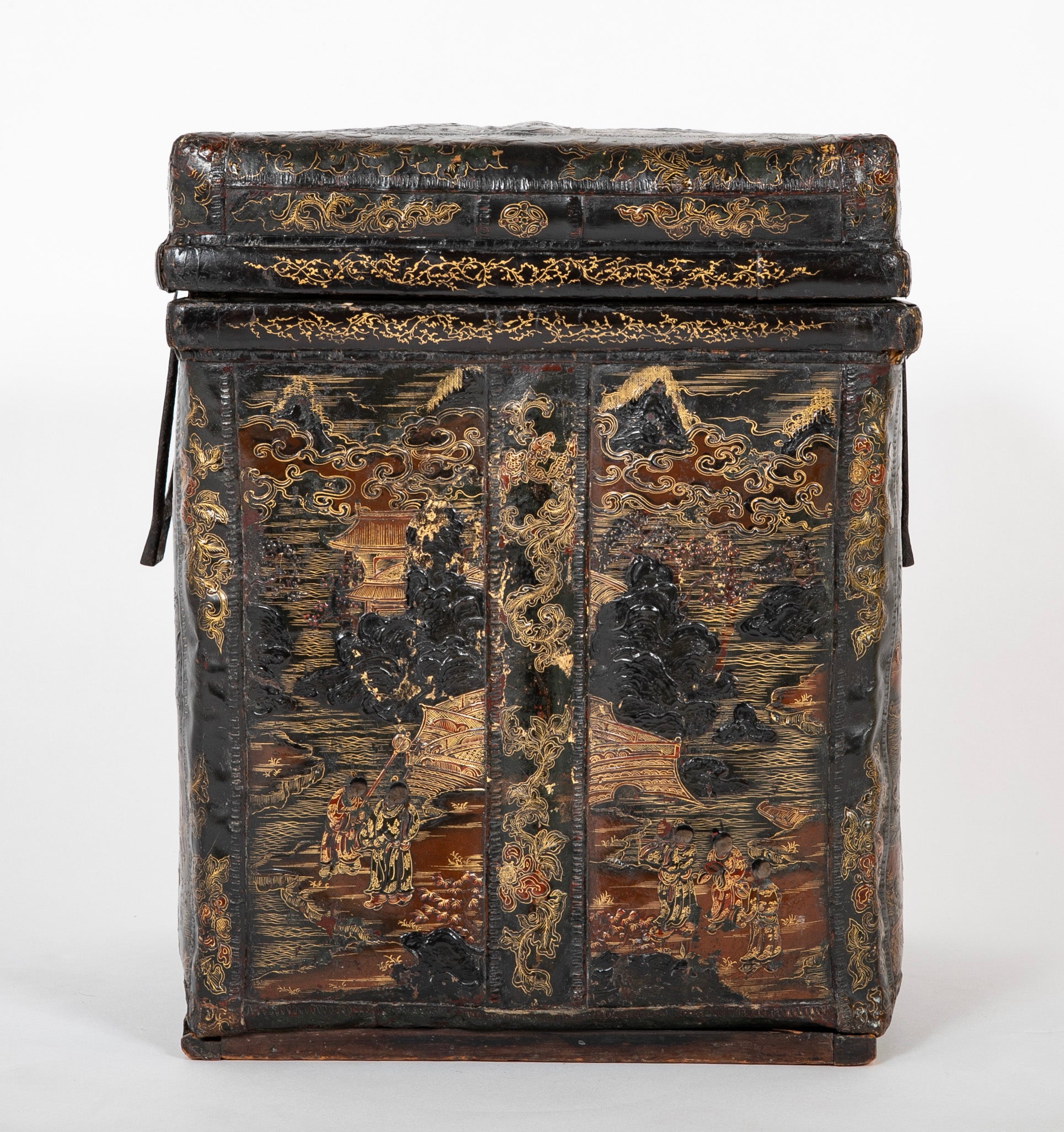 19th Century Chinese Travel Chest of Gilt Lacquer