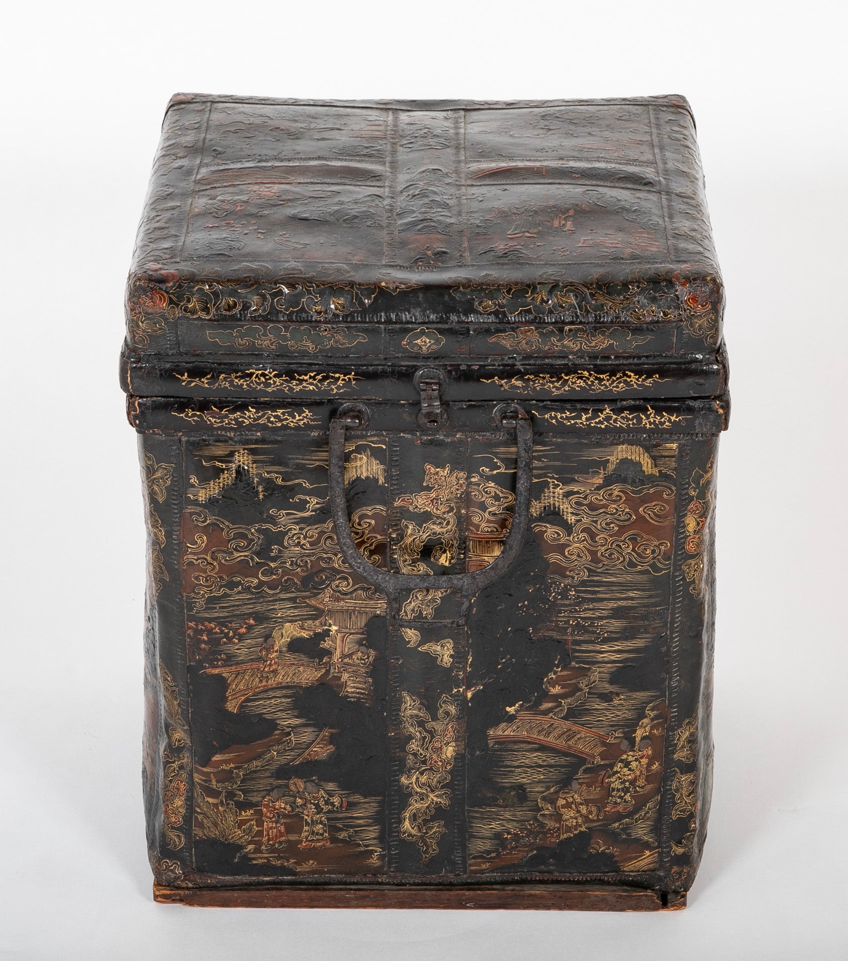 19th Century Chinese Travel Chest of Gilt Lacquer