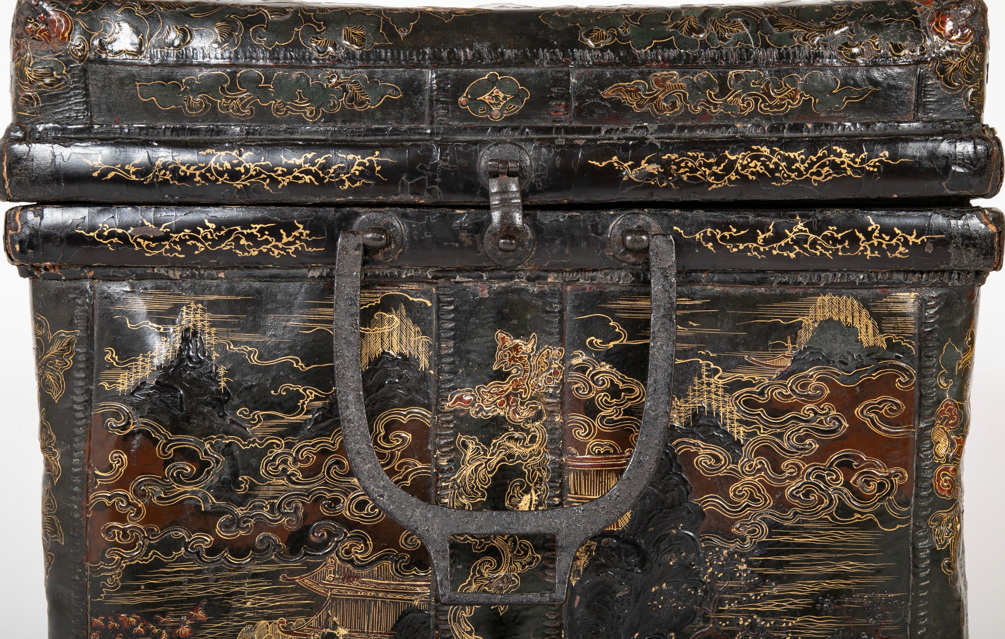 19th Century Chinese Travel Chest of Gilt Lacquer