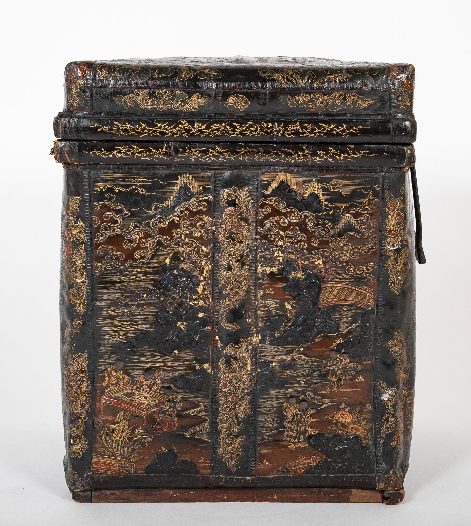 19th Century Chinese Travel Chest of Gilt Lacquer
