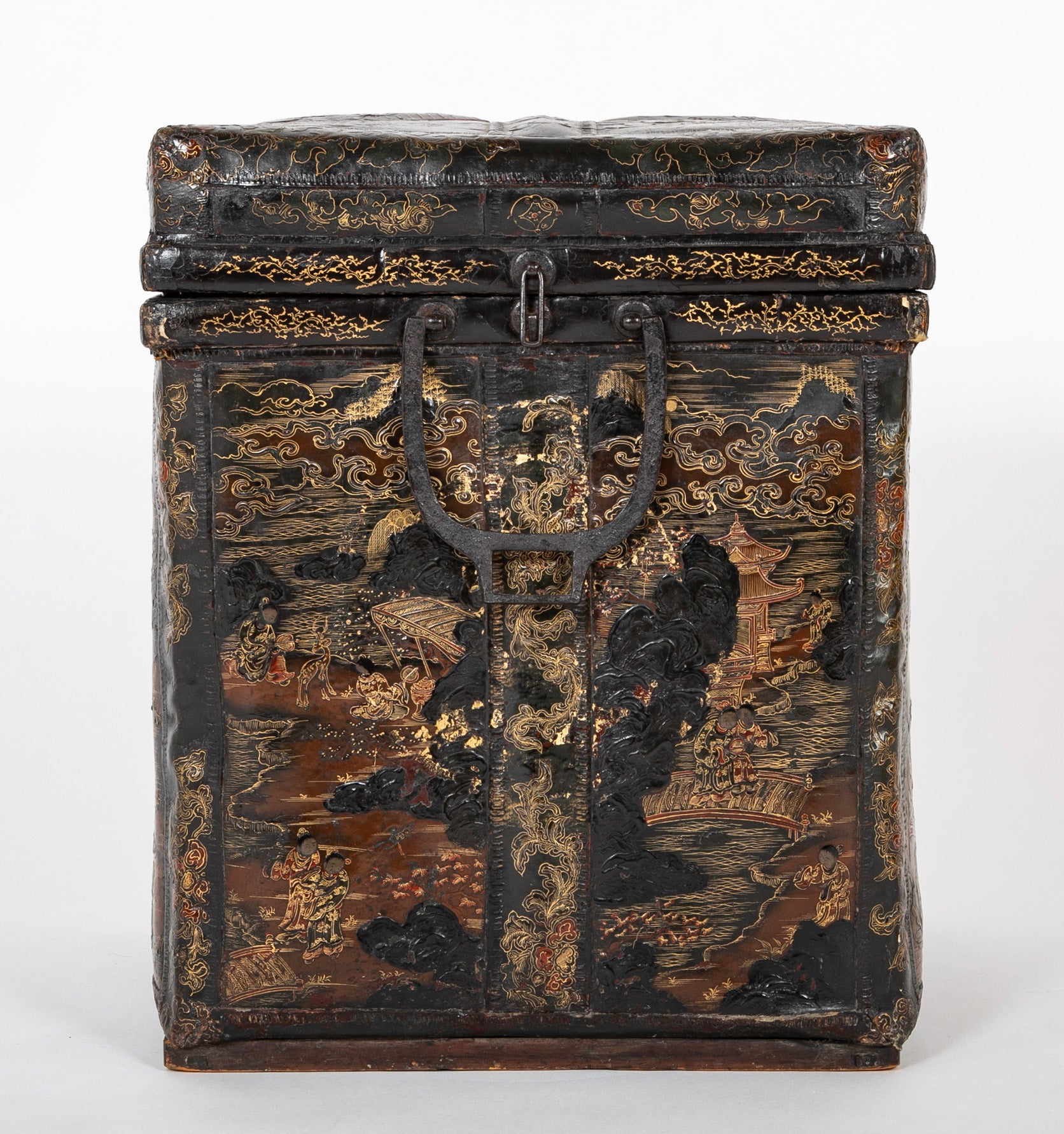 19th Century Chinese Travel Chest of Gilt Lacquer