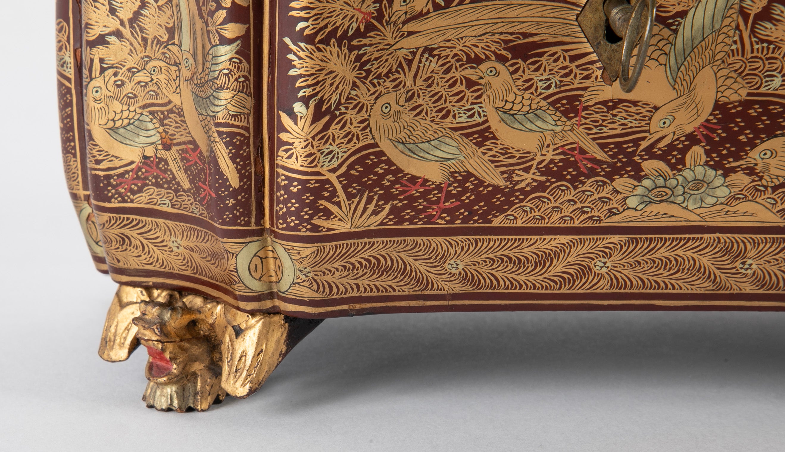 A Chinese Export Lacquered Tea Caddy with Pewter Fitted Interior