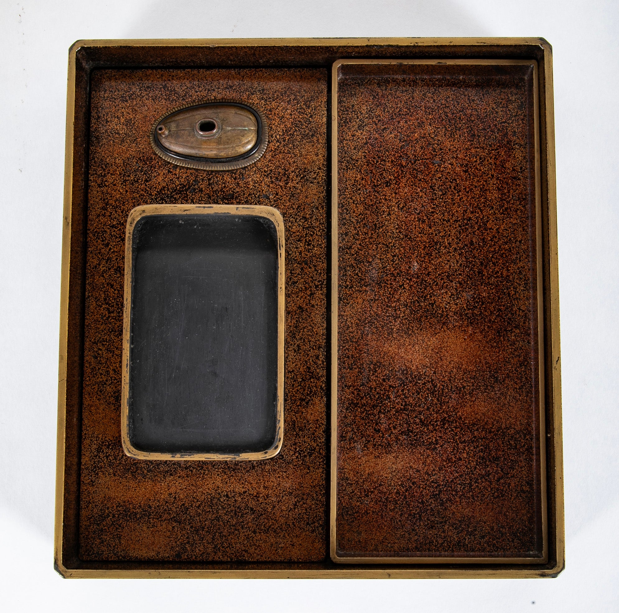 Japanese Suzuribako Black Lacquer Writing Box with Gilt Decoration