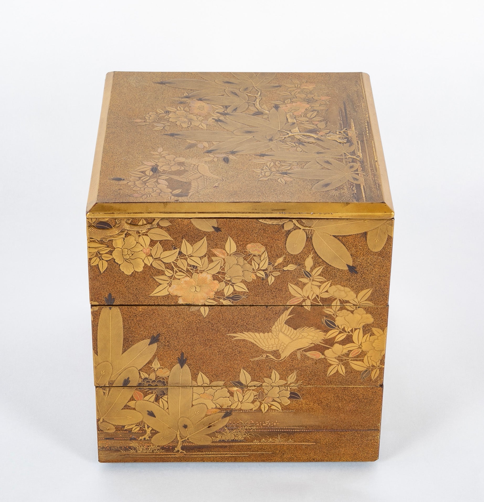 Three Tier Japanese Jubako Maki-e Lacquer Box