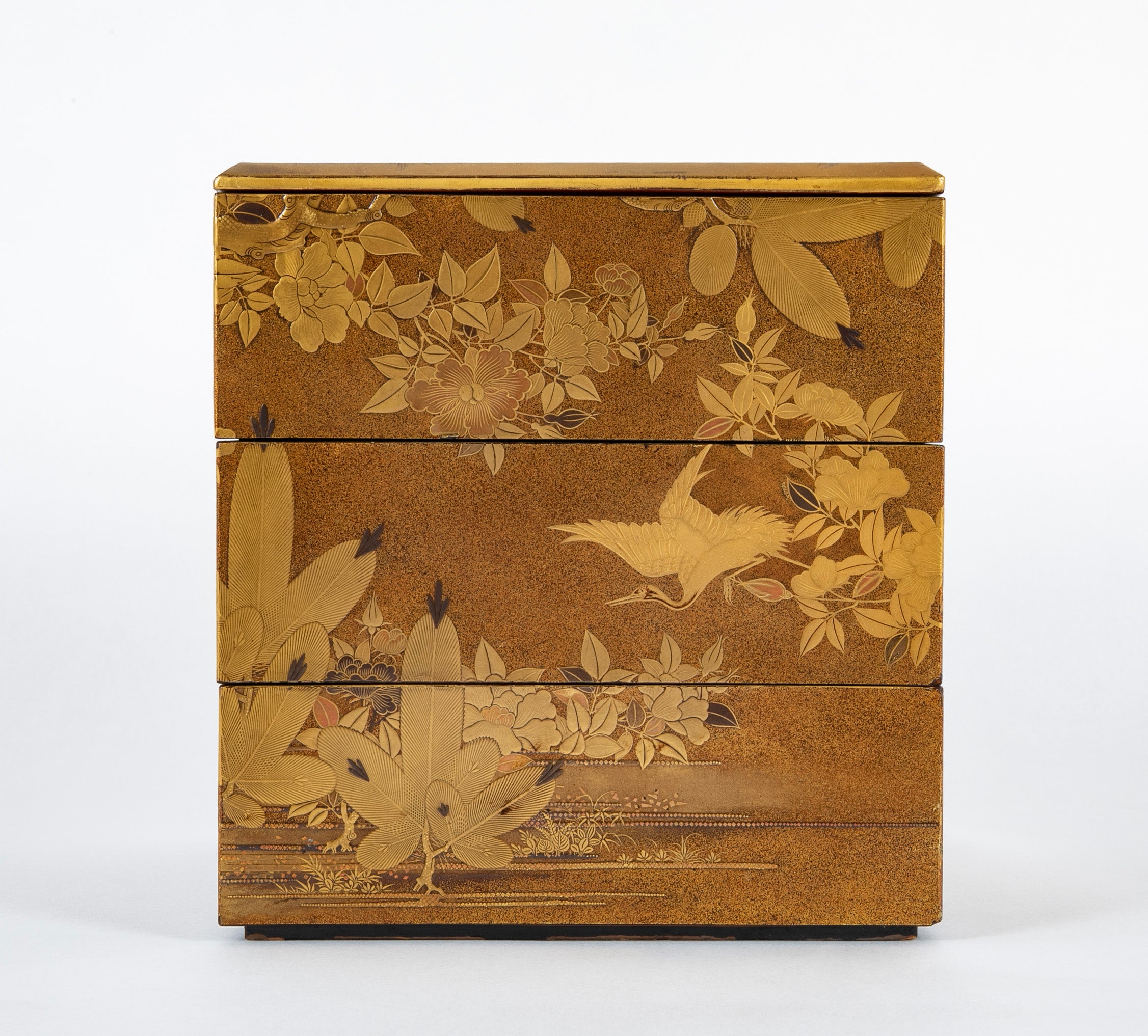 Three Tier Japanese Jubako Maki-e Lacquer Box
