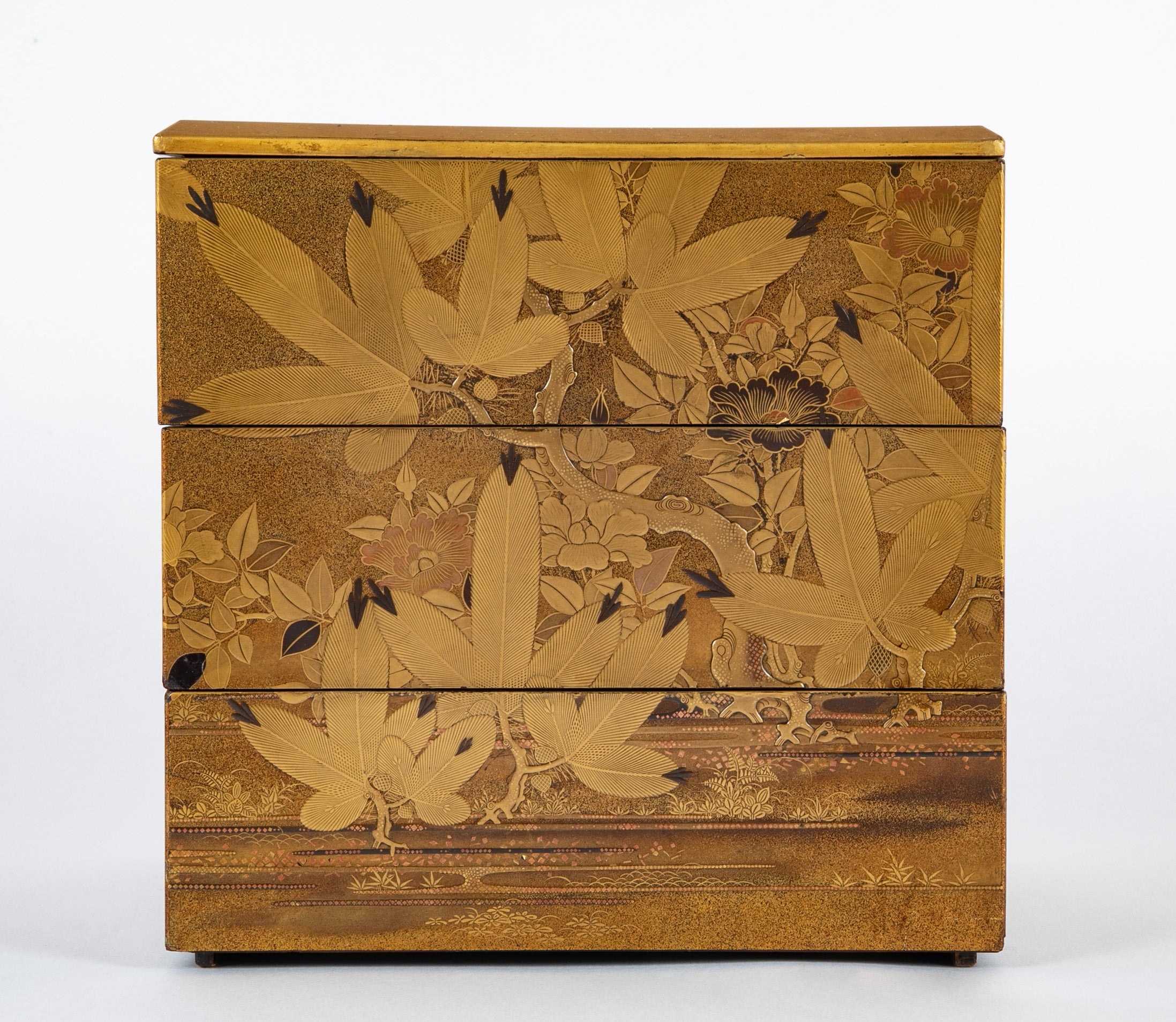 Three Tier Japanese Jubako Maki-e Lacquer Box