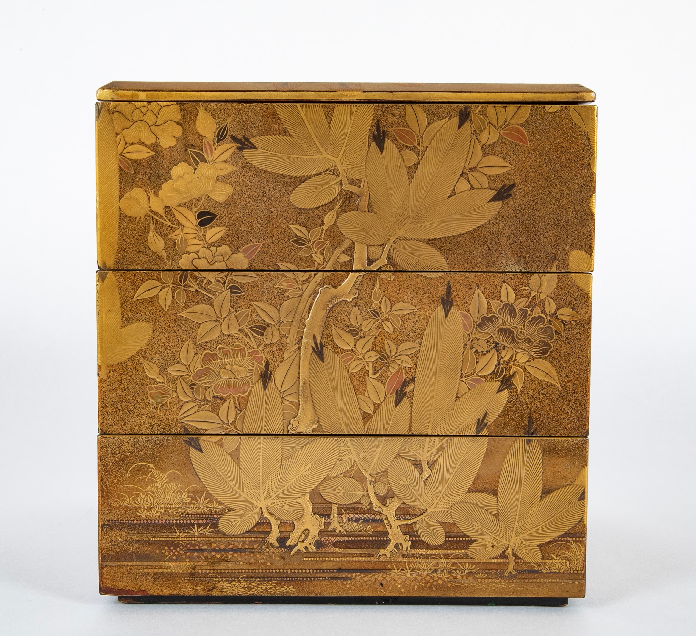 Three Tier Japanese Jubako Maki-e Lacquer Box