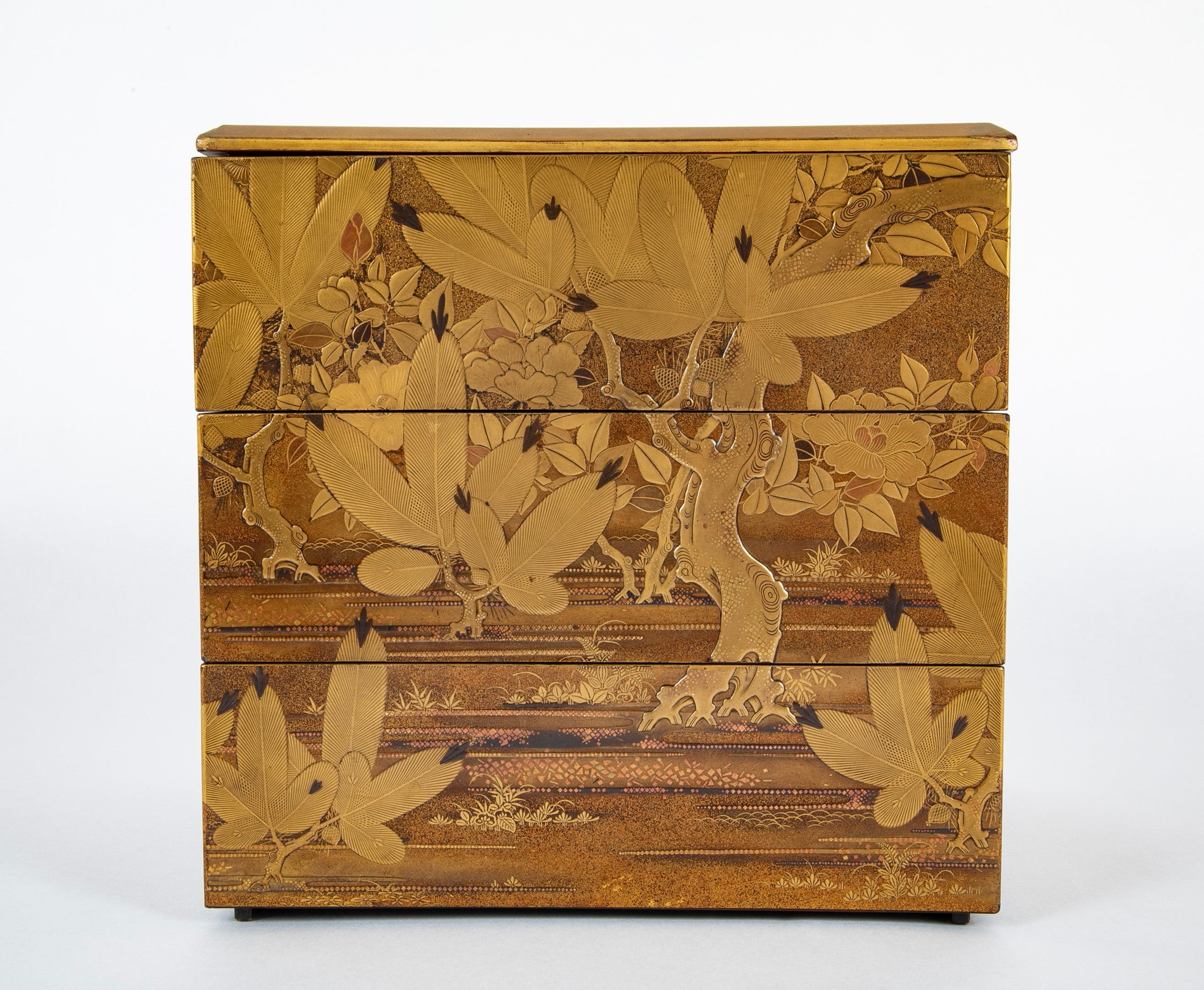 Three Tier Japanese Jubako Maki-e Lacquer Box