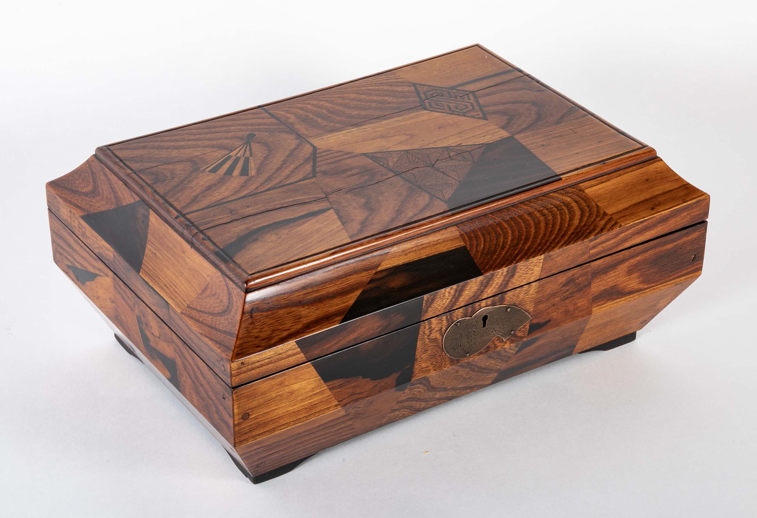 Japanese Sarcophagus Form Parquetry Inlaid Work Box