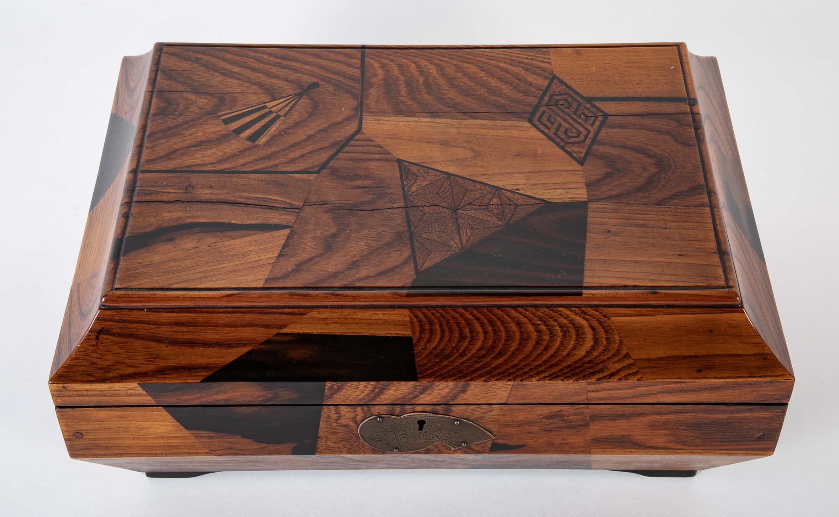 Japanese Sarcophagus Form Parquetry Inlaid Work Box