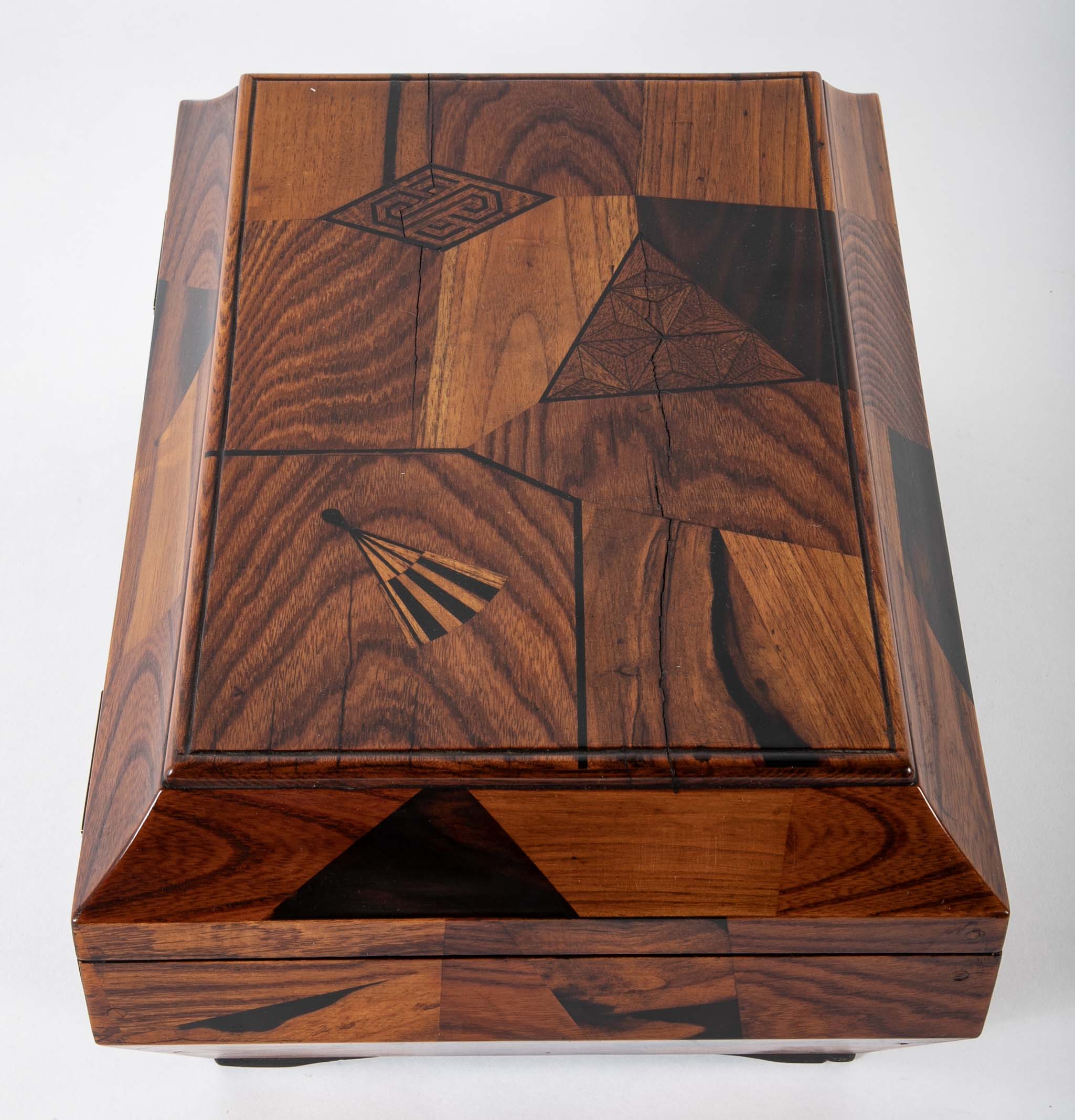 Japanese Sarcophagus Form Parquetry Inlaid Work Box