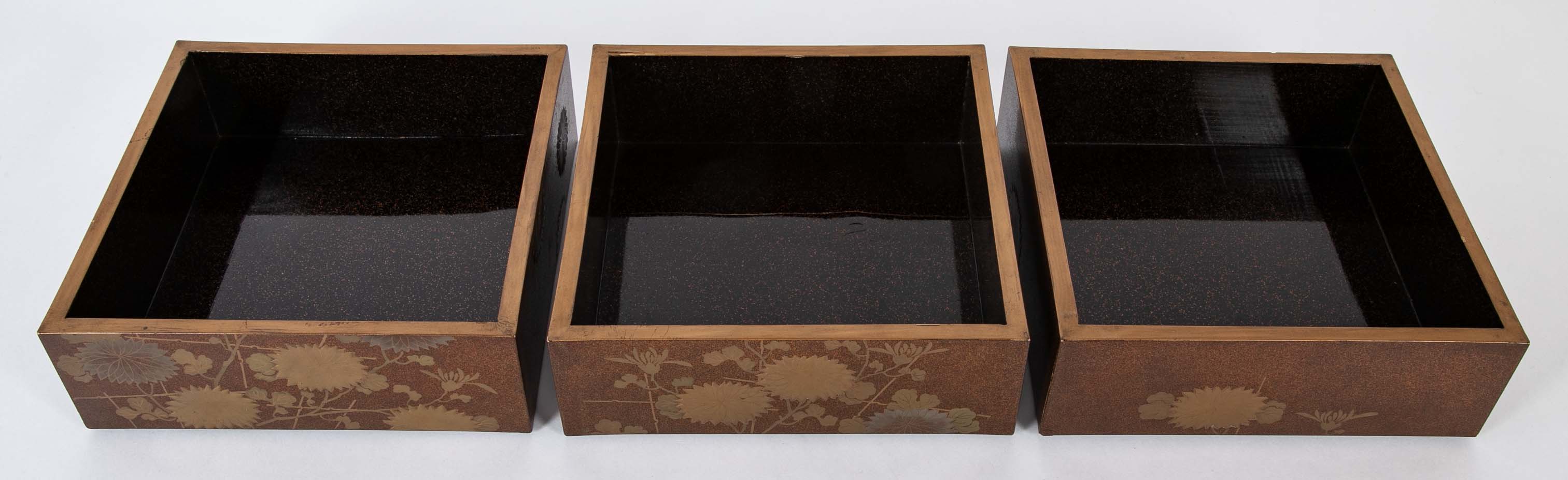 Japanese Maki-E Lacquered Jubako Box with Floral & Rooster Decor