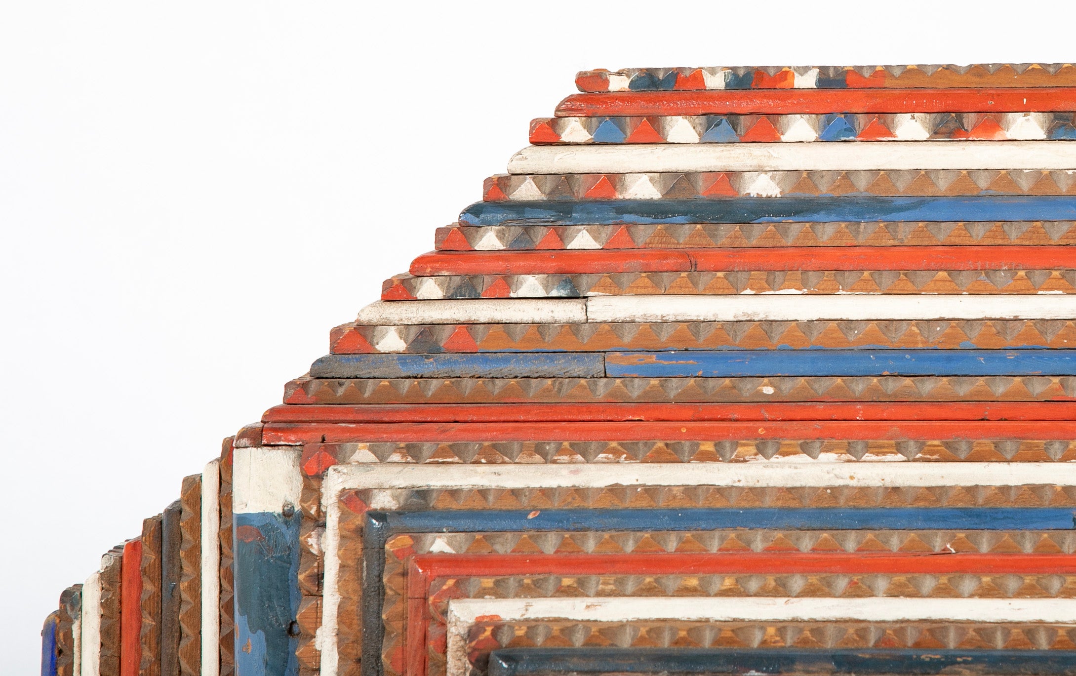 Large Tramp Art Box in Red, White and Blue Painted Stepped Form