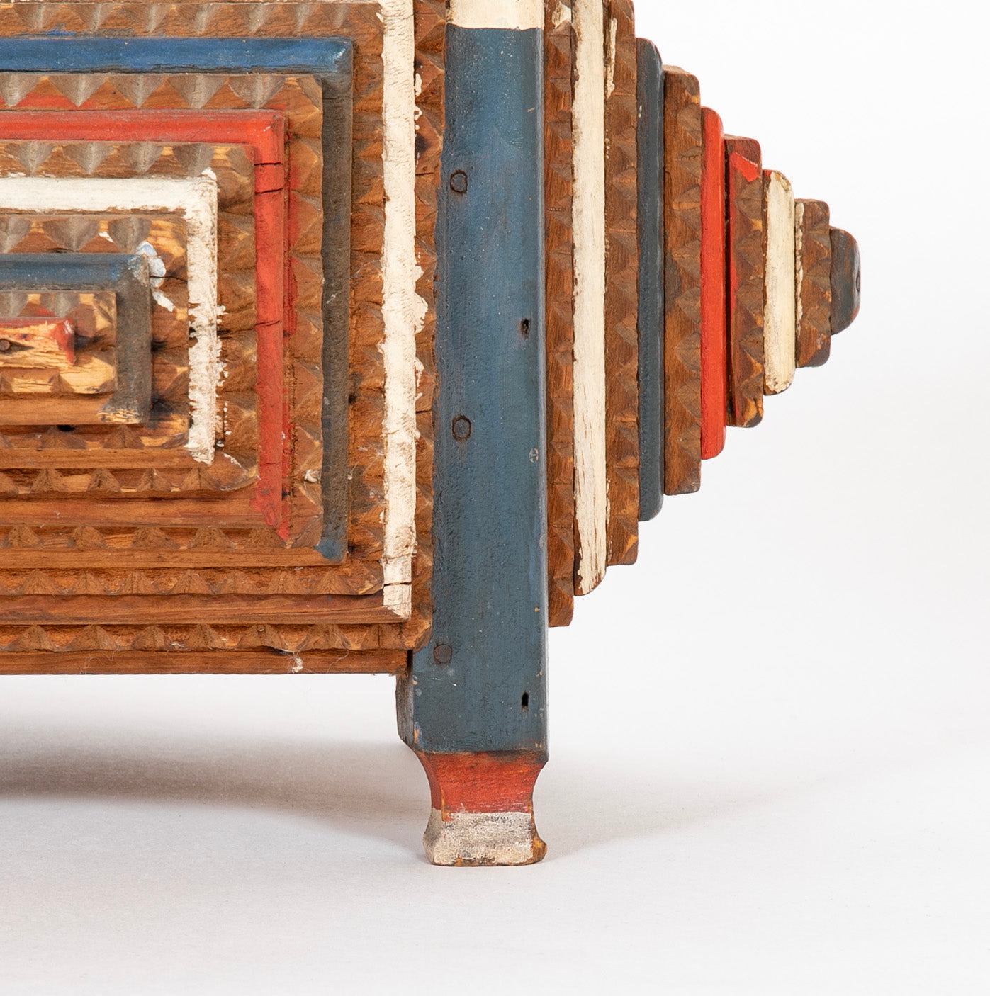 Large Tramp Art Box in Red, White and Blue Painted Stepped Form
