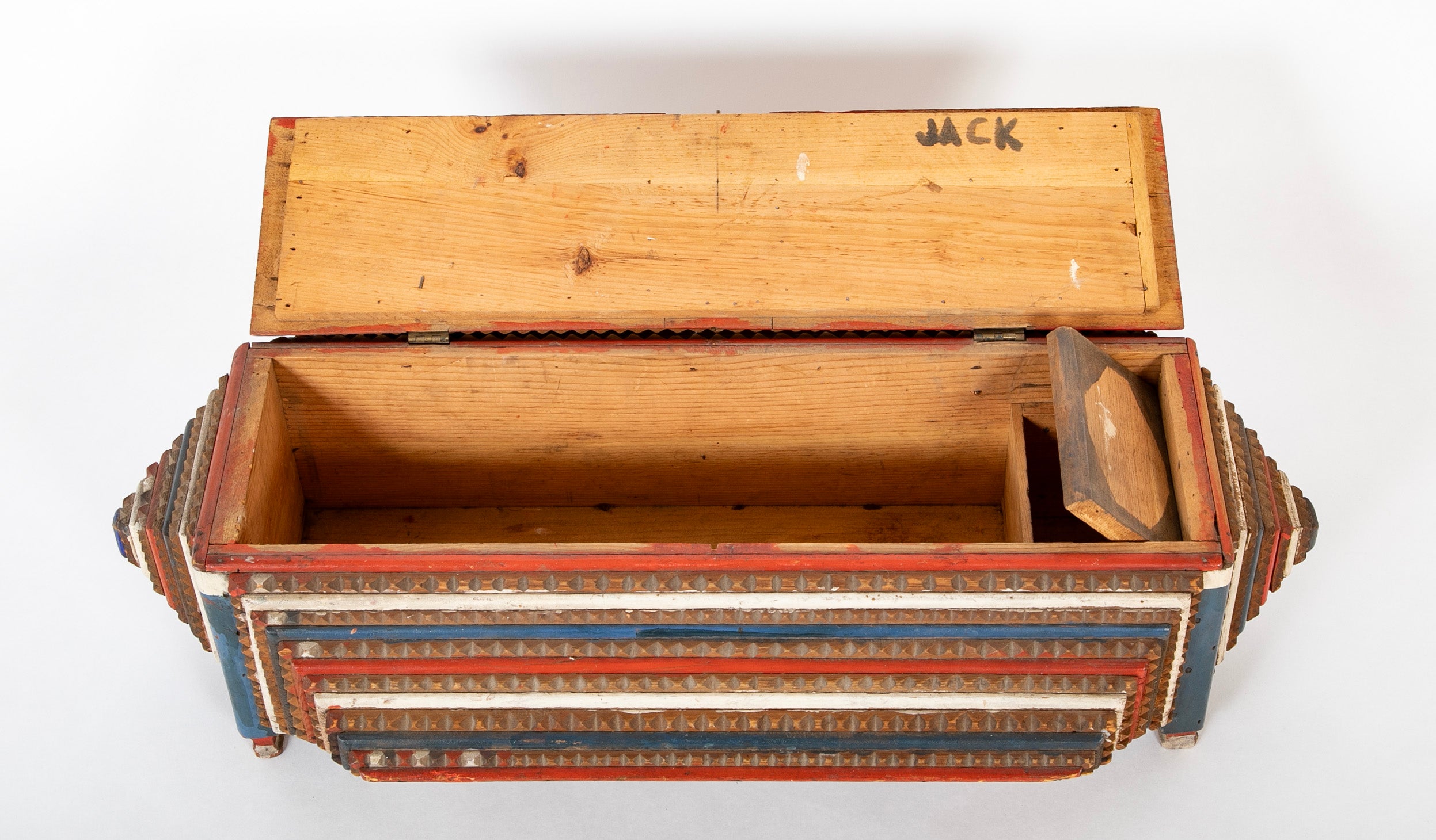 Large Tramp Art Box in Red, White and Blue Painted Stepped Form